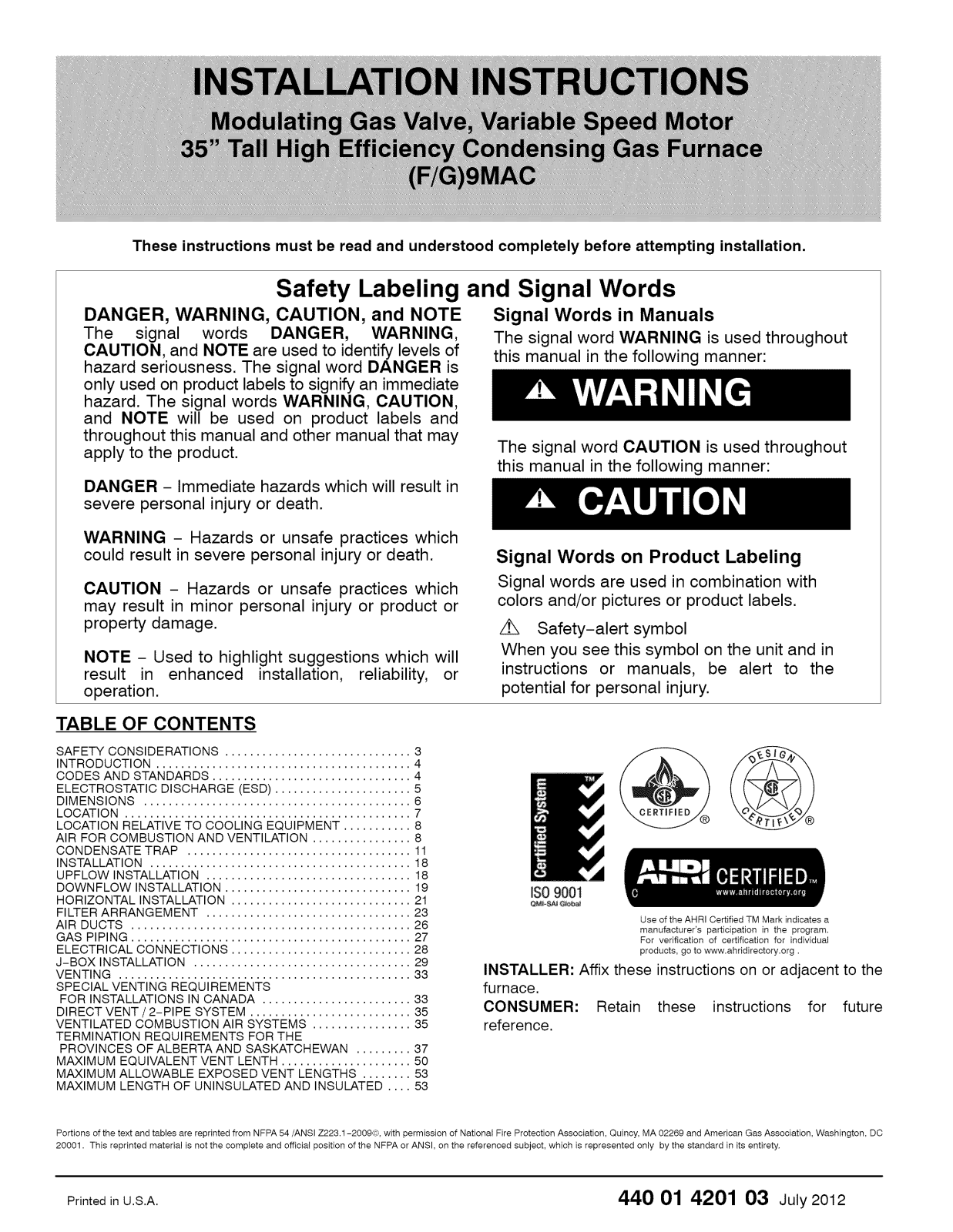 ICP F9MAC0601714A1, F9MAC0602120A2, F9MAC0801714A1, F9MAC0802120A2, F9MAC1002120A1 Installation Guide - ManualMachine.com