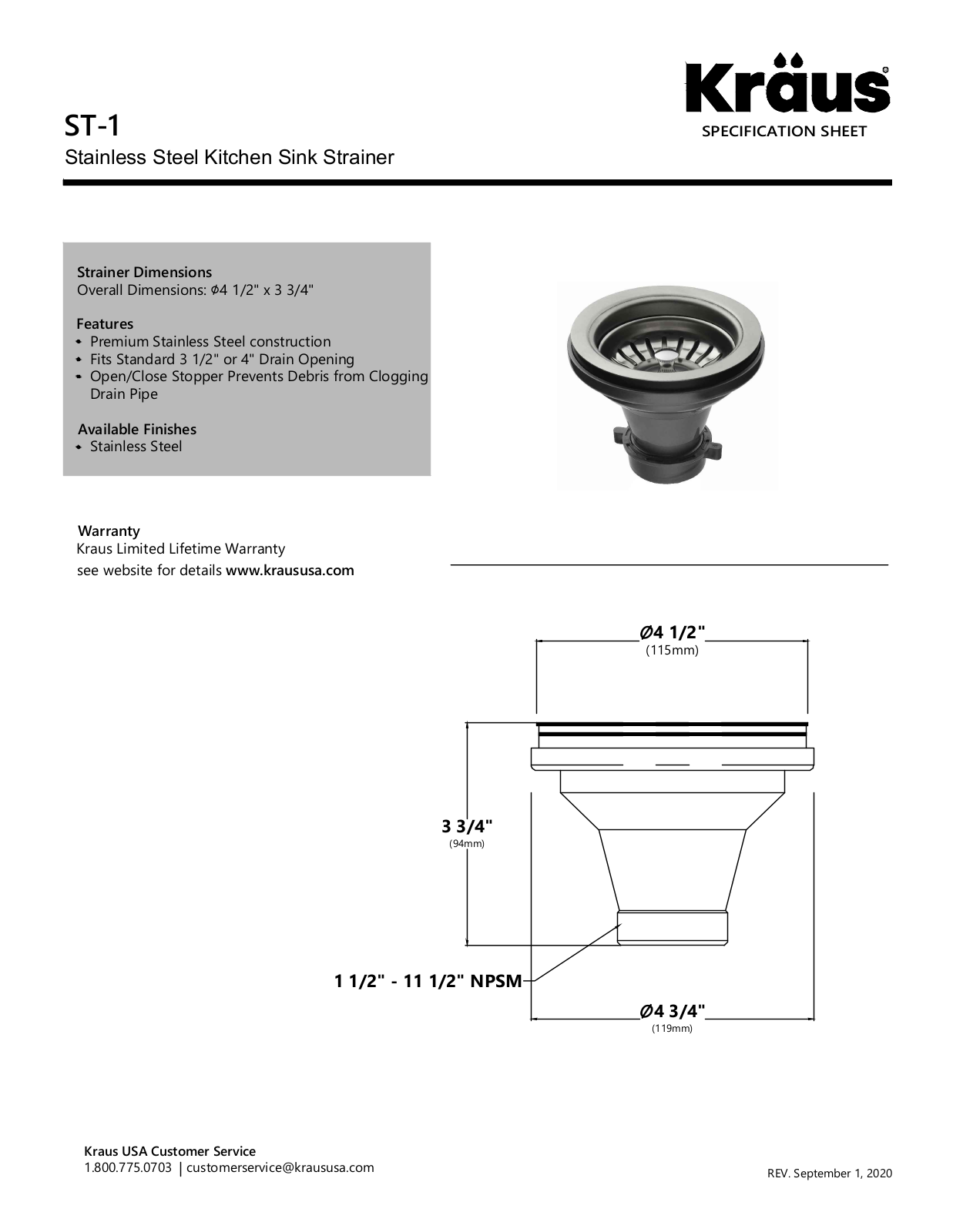 Kraus KUS10166 Specifications - ManualMachine.com