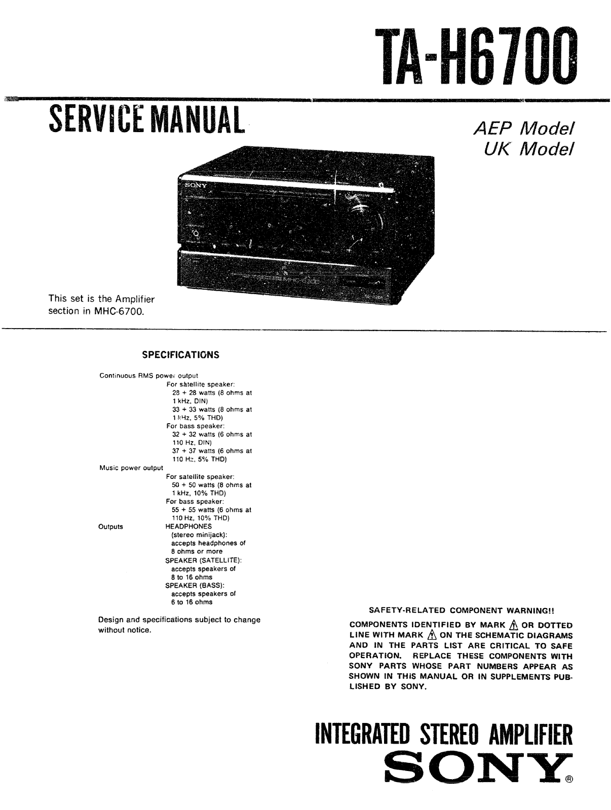 Sony TAH-6700 Service manual