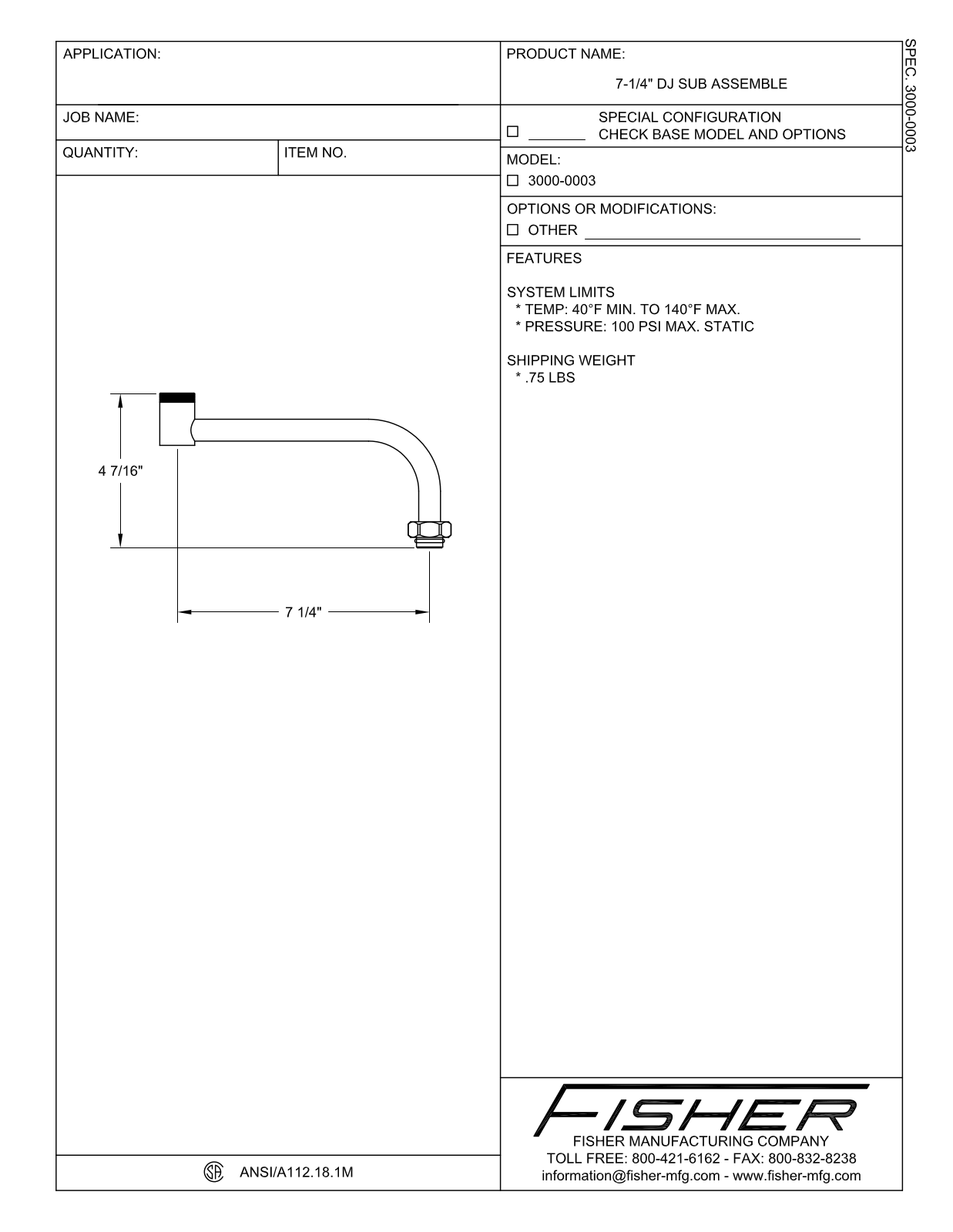 Fisher Manufacturing 3000-0003 User Manual