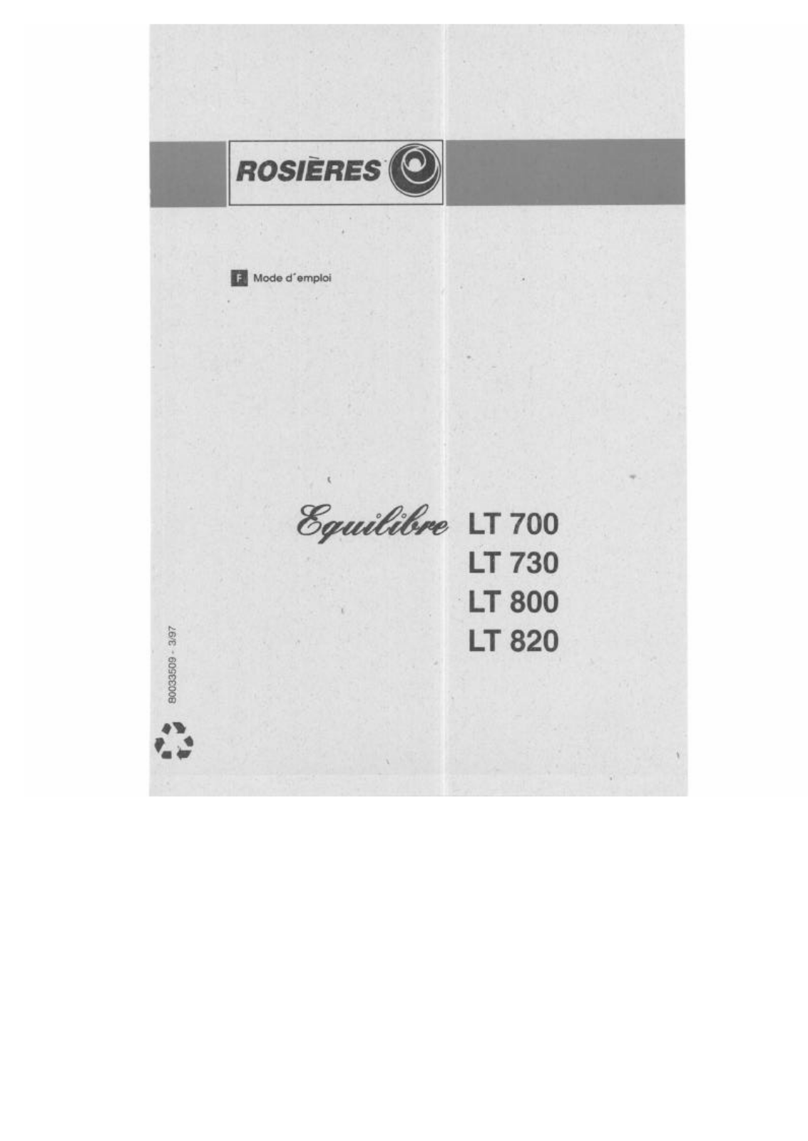 Rosieres LT 730, LT 800, LT 700, LT 820 User Manual