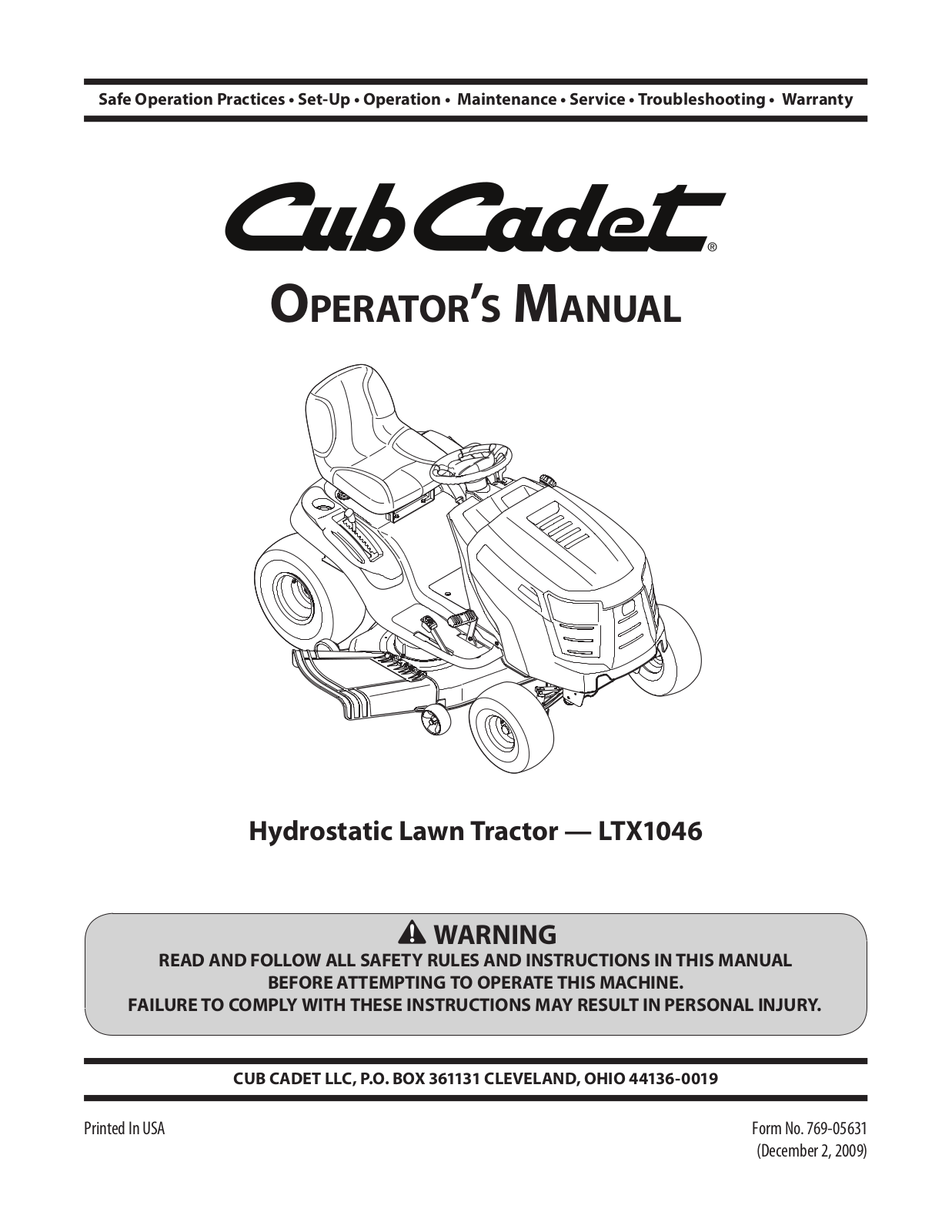 Cub Cadet LTX1046 User Manual