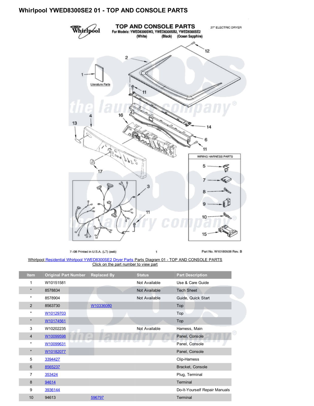 Whirlpool YWED8300SE2 Parts Diagram