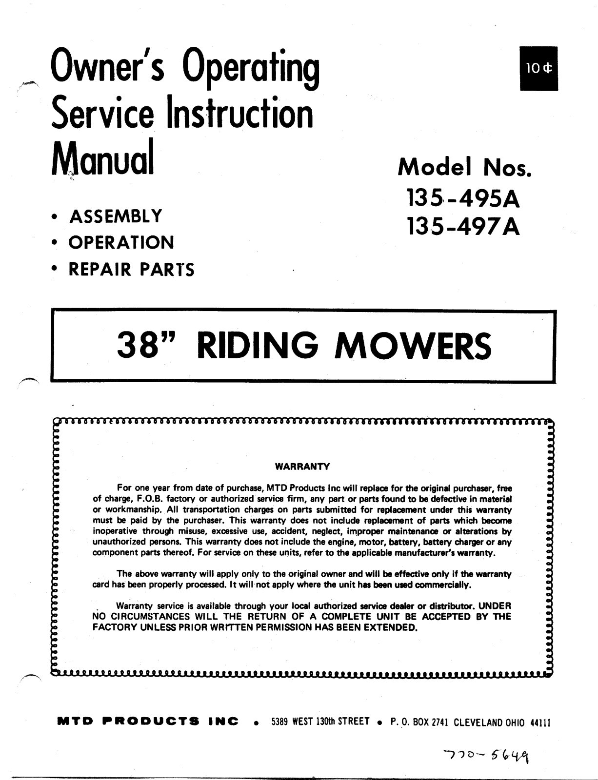 MTD 135-497A, 135-495A User Manual