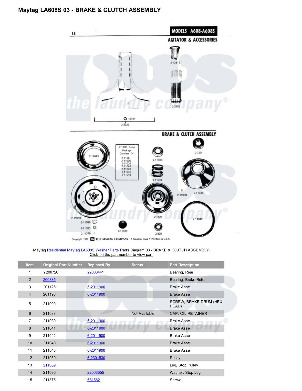 Maytag LA608S Parts Diagram