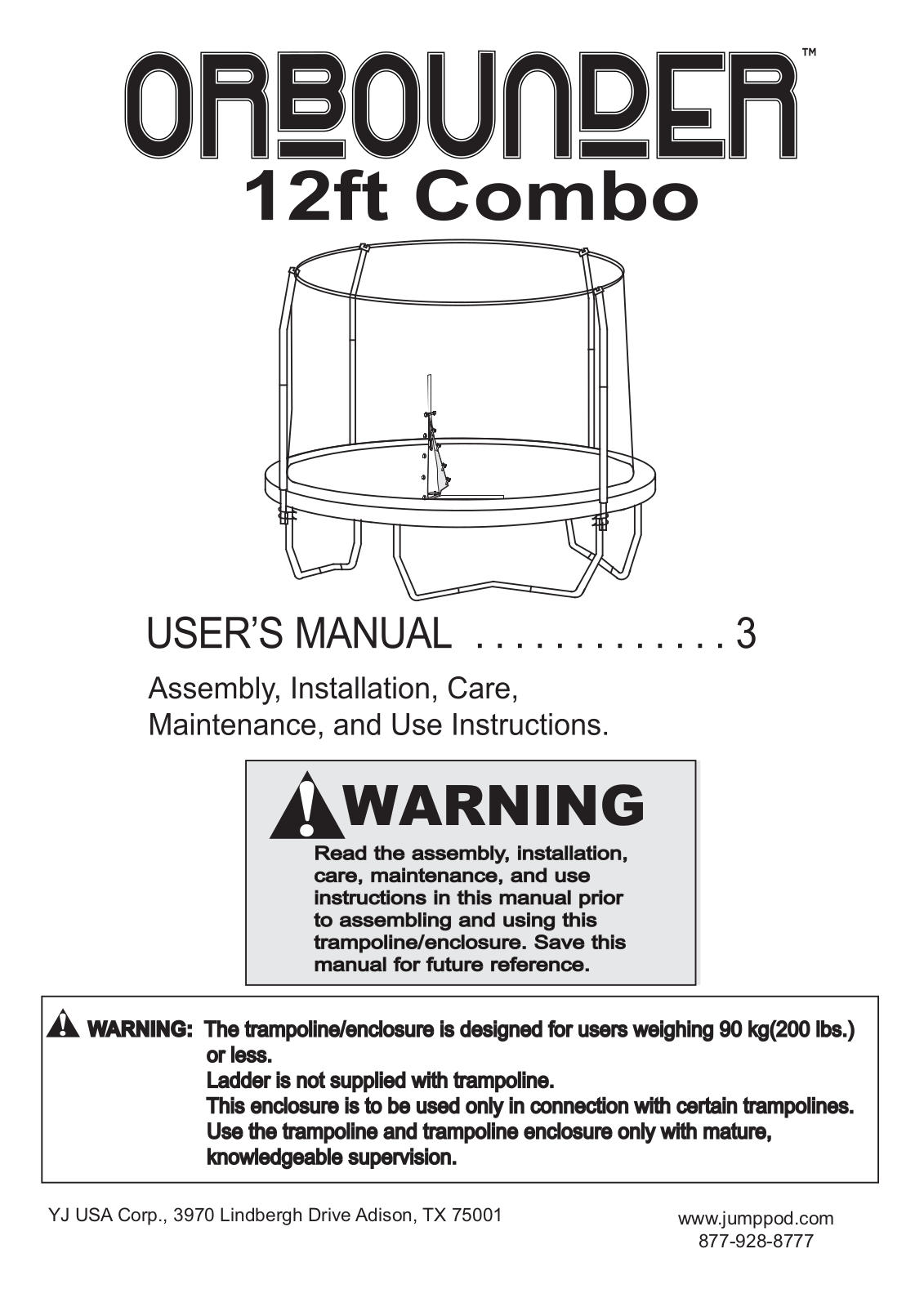 Jumpking 12 ft combo User Manual