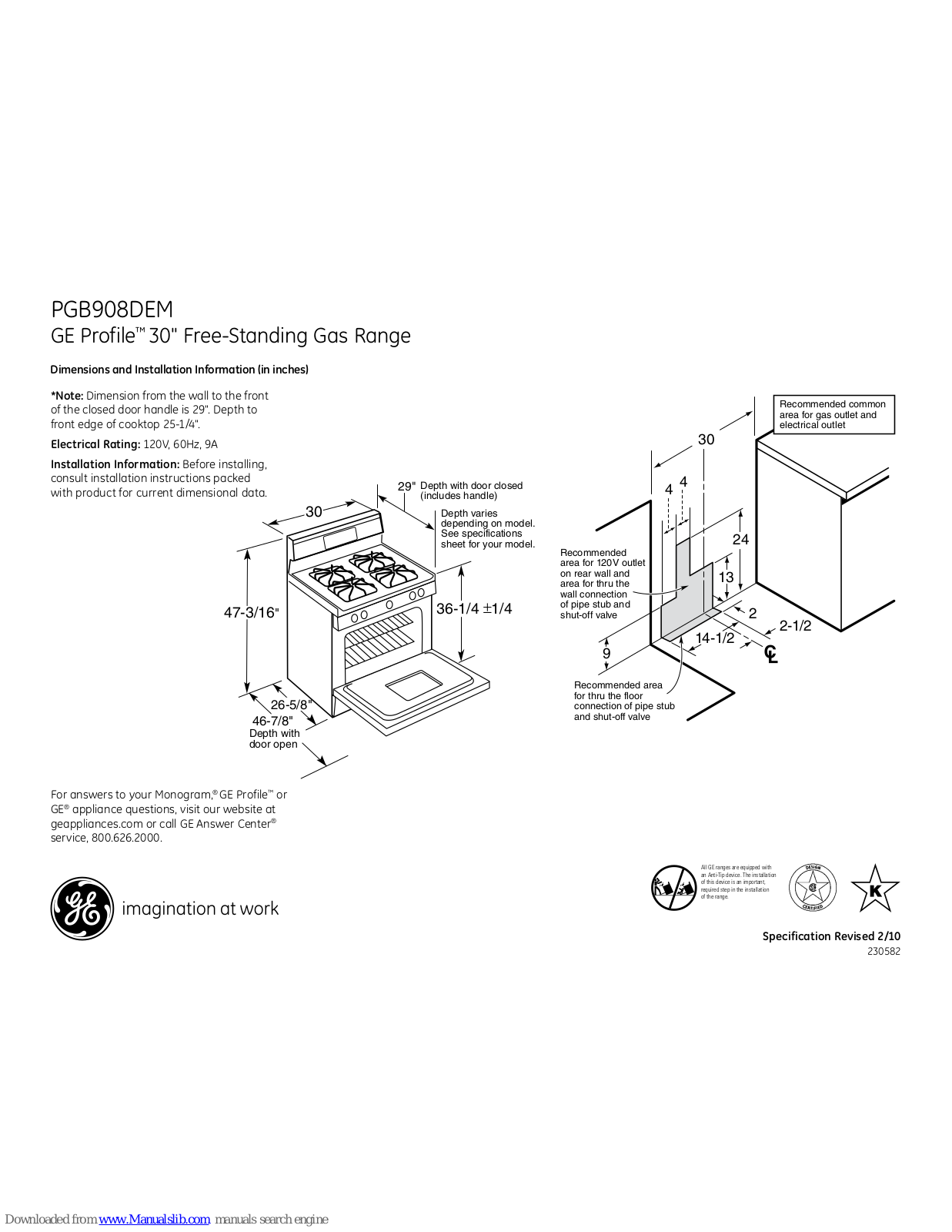 GE Profile PGB908DEM, Profile PGB908DEMWW, Profile PGB908DEMCC, Profile PGB908DEMBB Dimensions And Installation Information