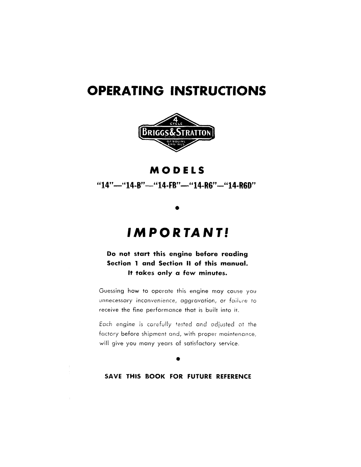 David Bradley 14, 14-B, 14-FB, 14-R6, 14-R6D Operating Instruction