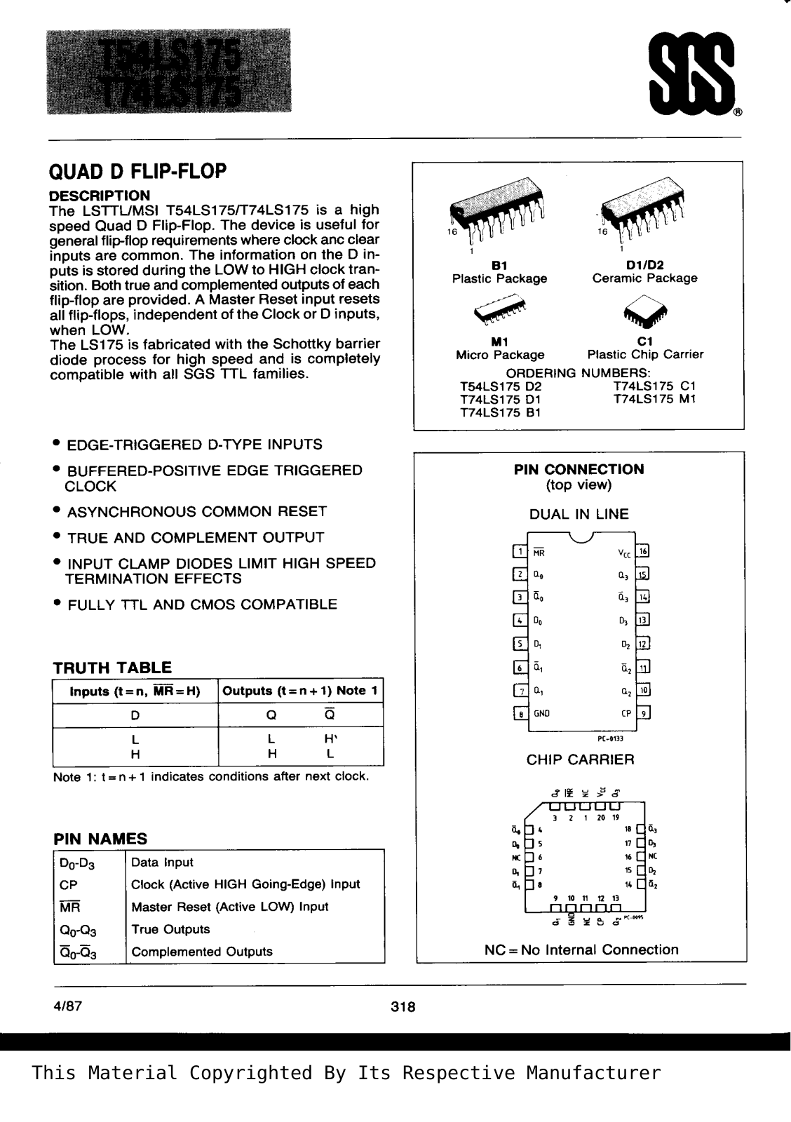 Datasheet T74LS175B1 Specification - ManualMachine.com