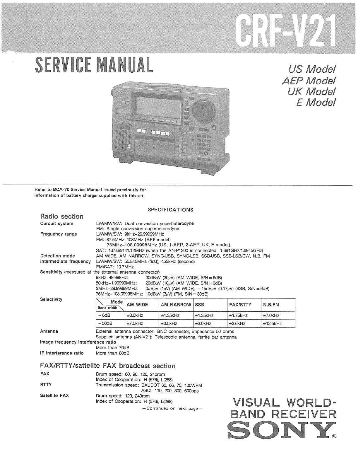 Sony CRFV-21 Service manual