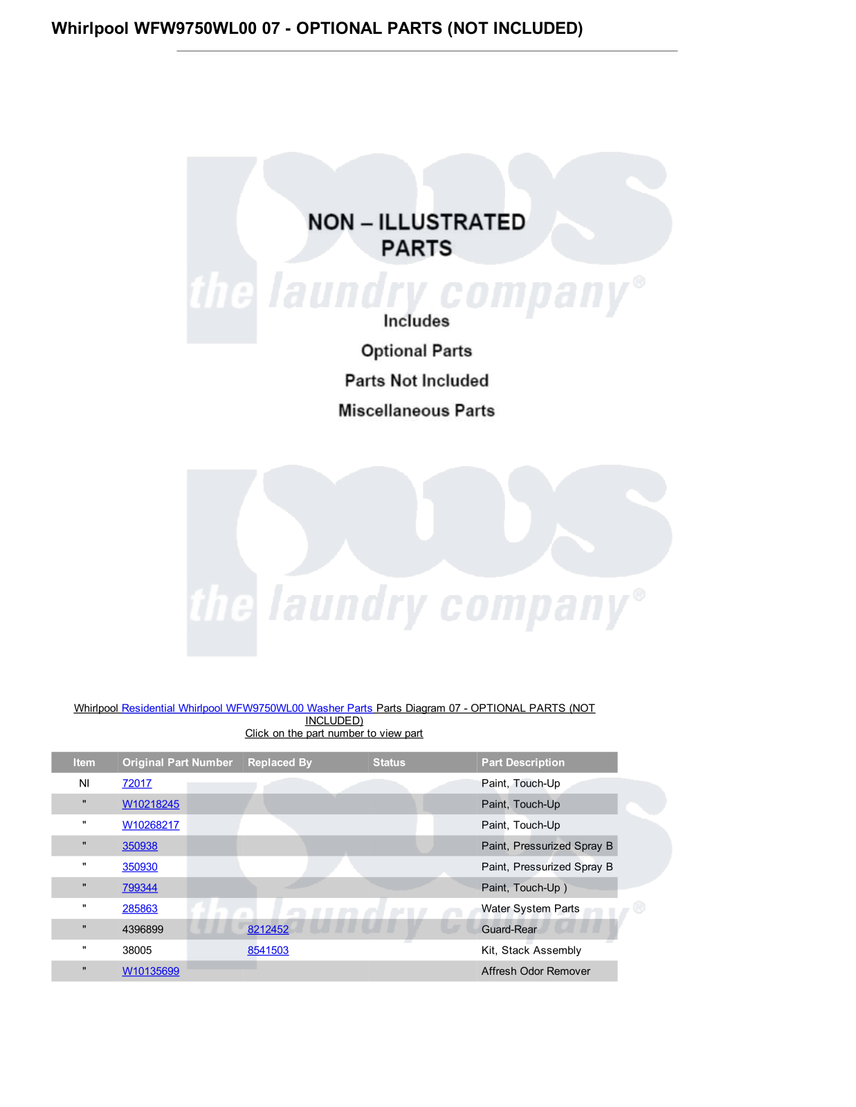 Whirlpool WFW9750WL00 Parts Diagram