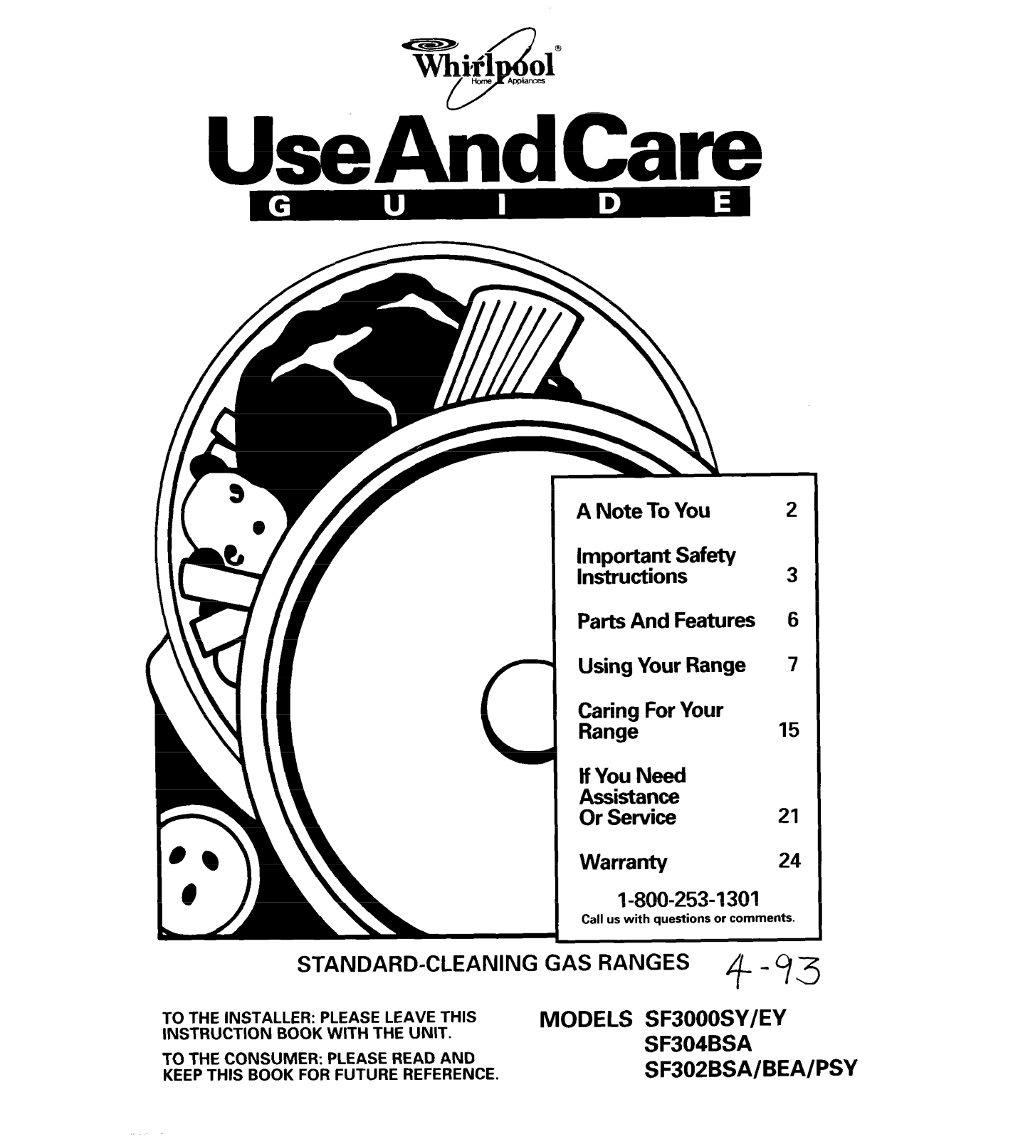 Whirlpool SF304BSA, SF302BSA, SF302BEA, SF302PSY Owner's Manual