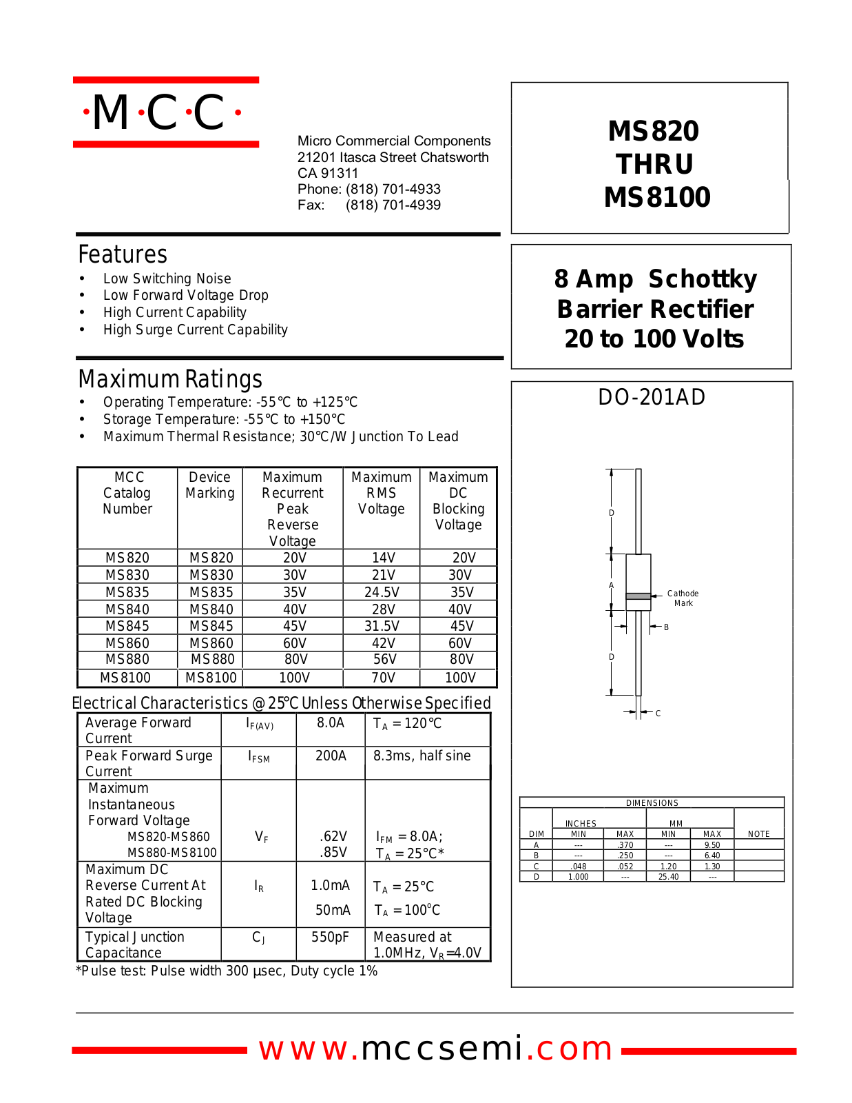 MCC MS880, MS835, MS840, MS830, MS8100 Datasheet