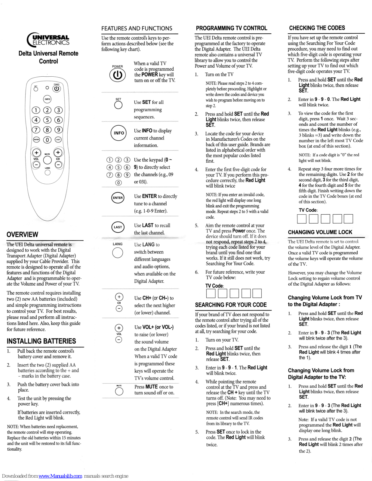 Universal Electronics Delta M3068 User Manual