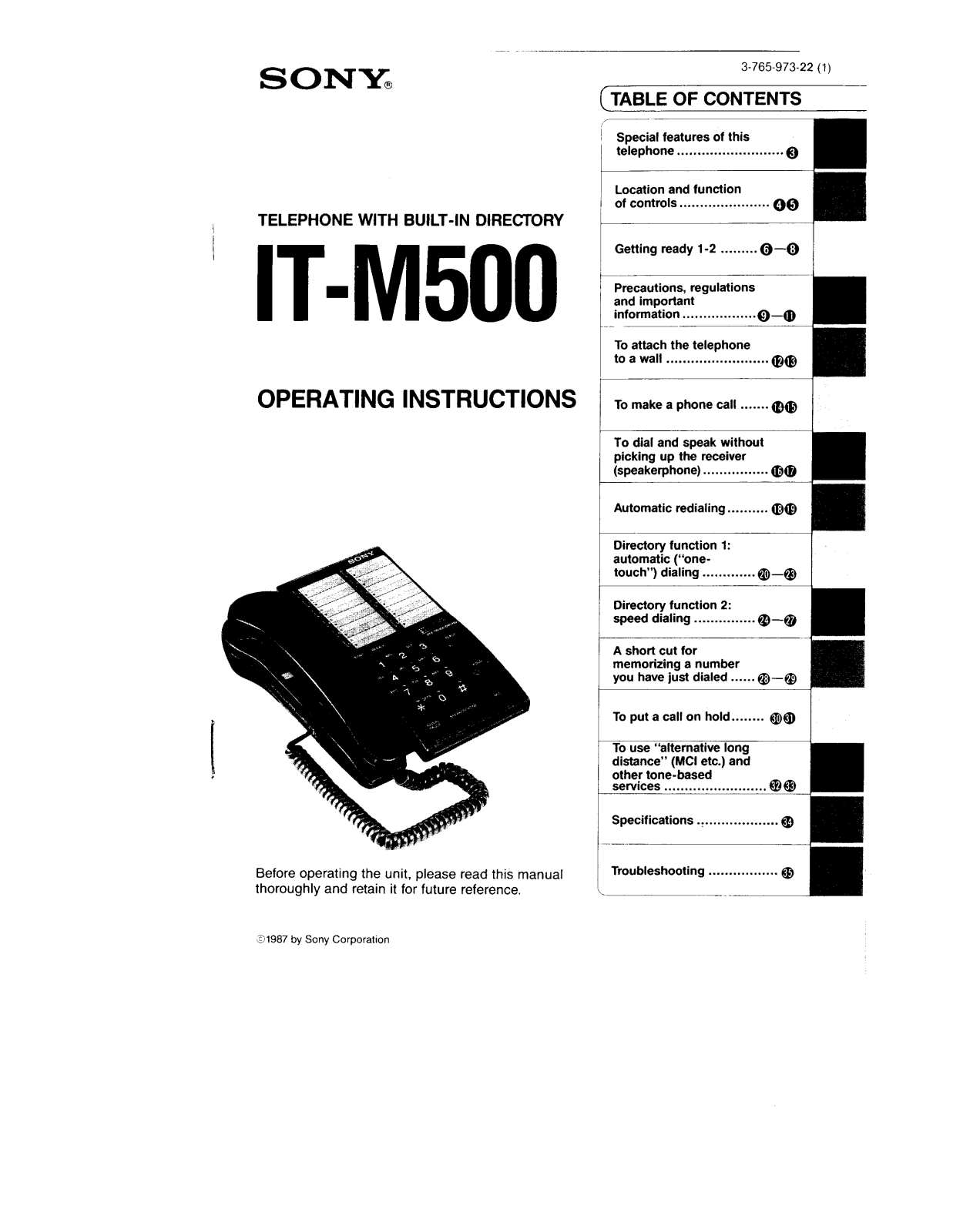 Sony IT-M500 Operating Instructions