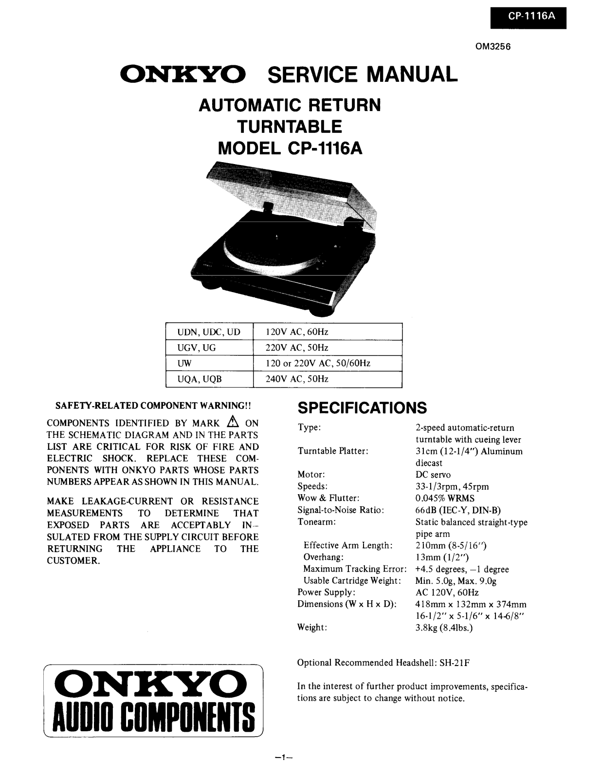 Onkyo CP-1116-A Service manual