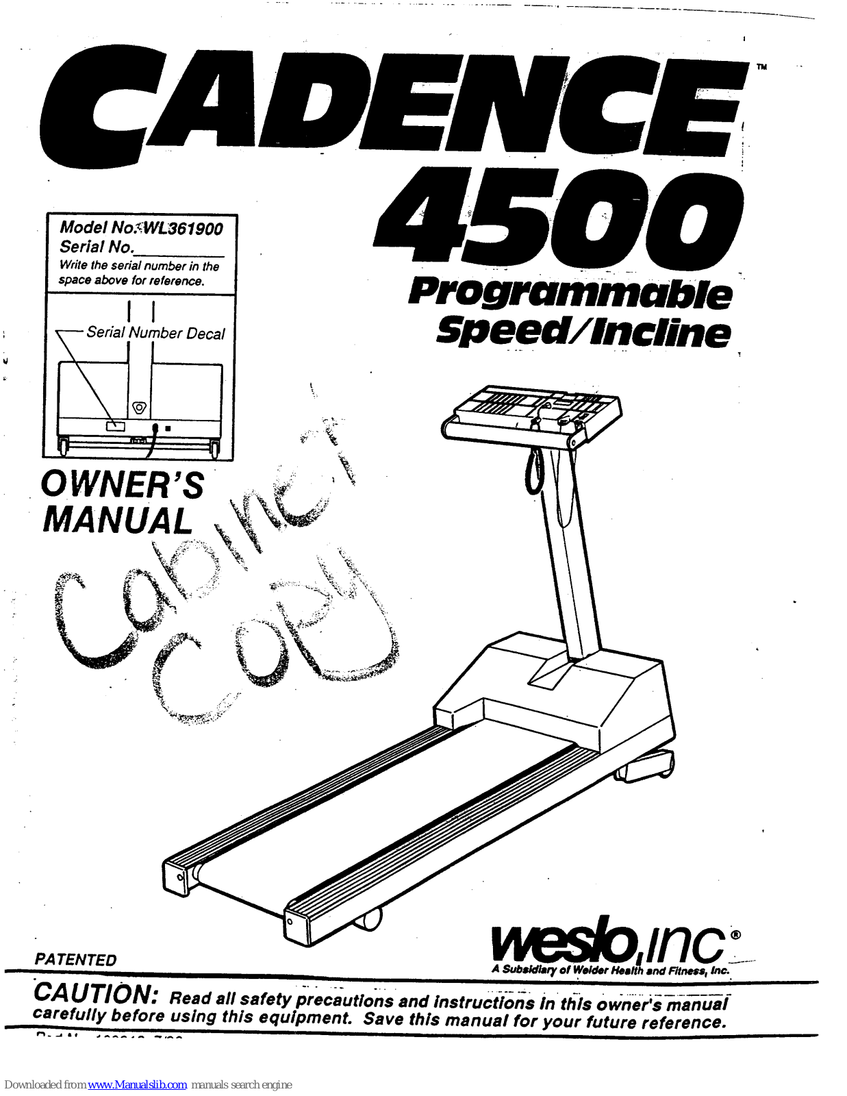 Weslo Cadence 4500 Owner's Manual