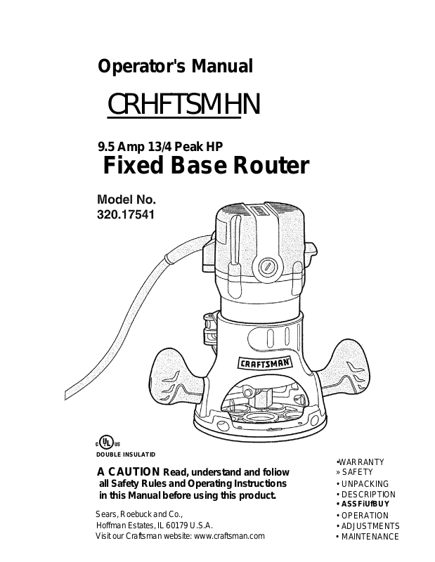 Craftsman 320.17541 User Manual