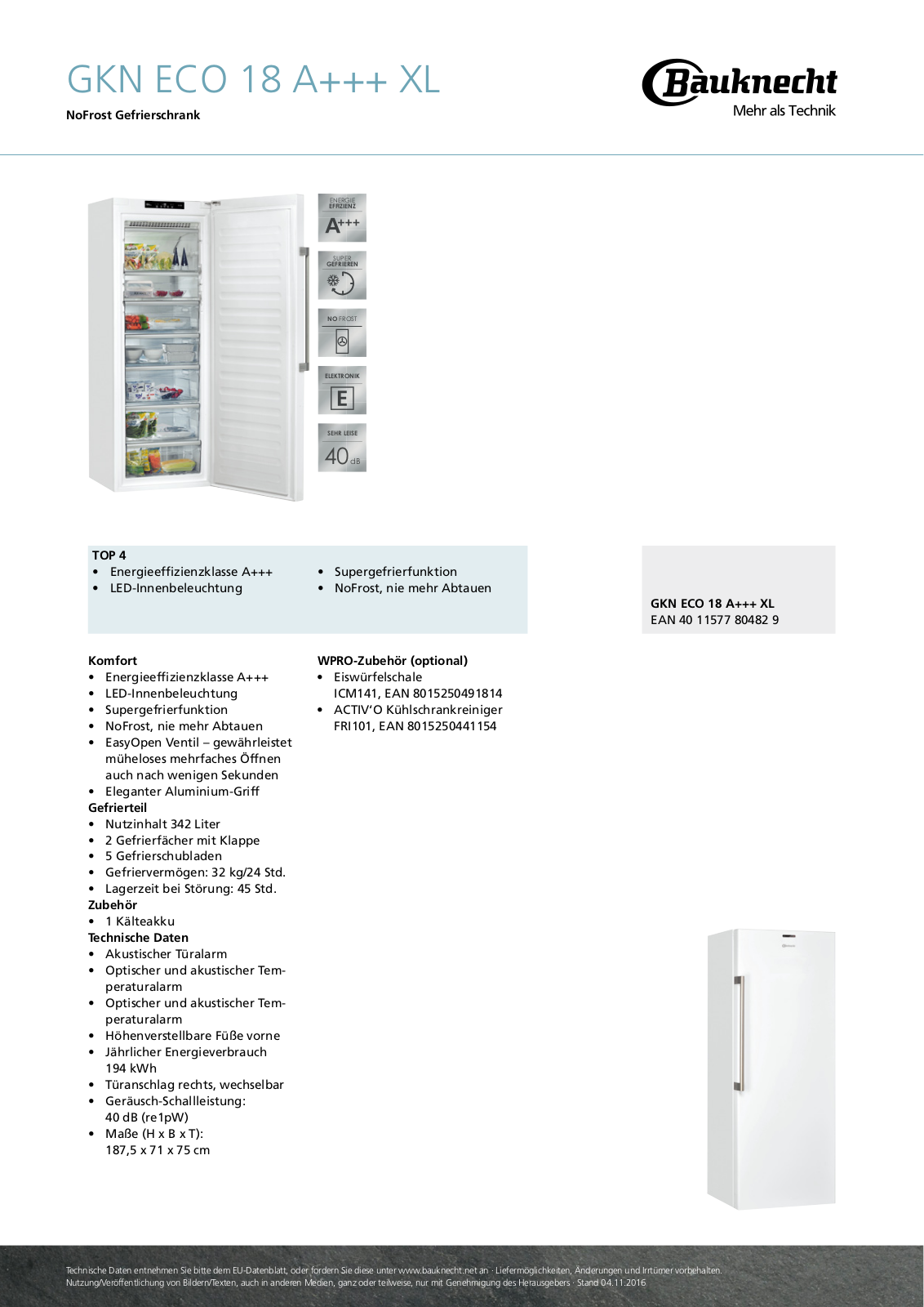 Bauknecht GKN ECO 18 A+++ XL User Manual