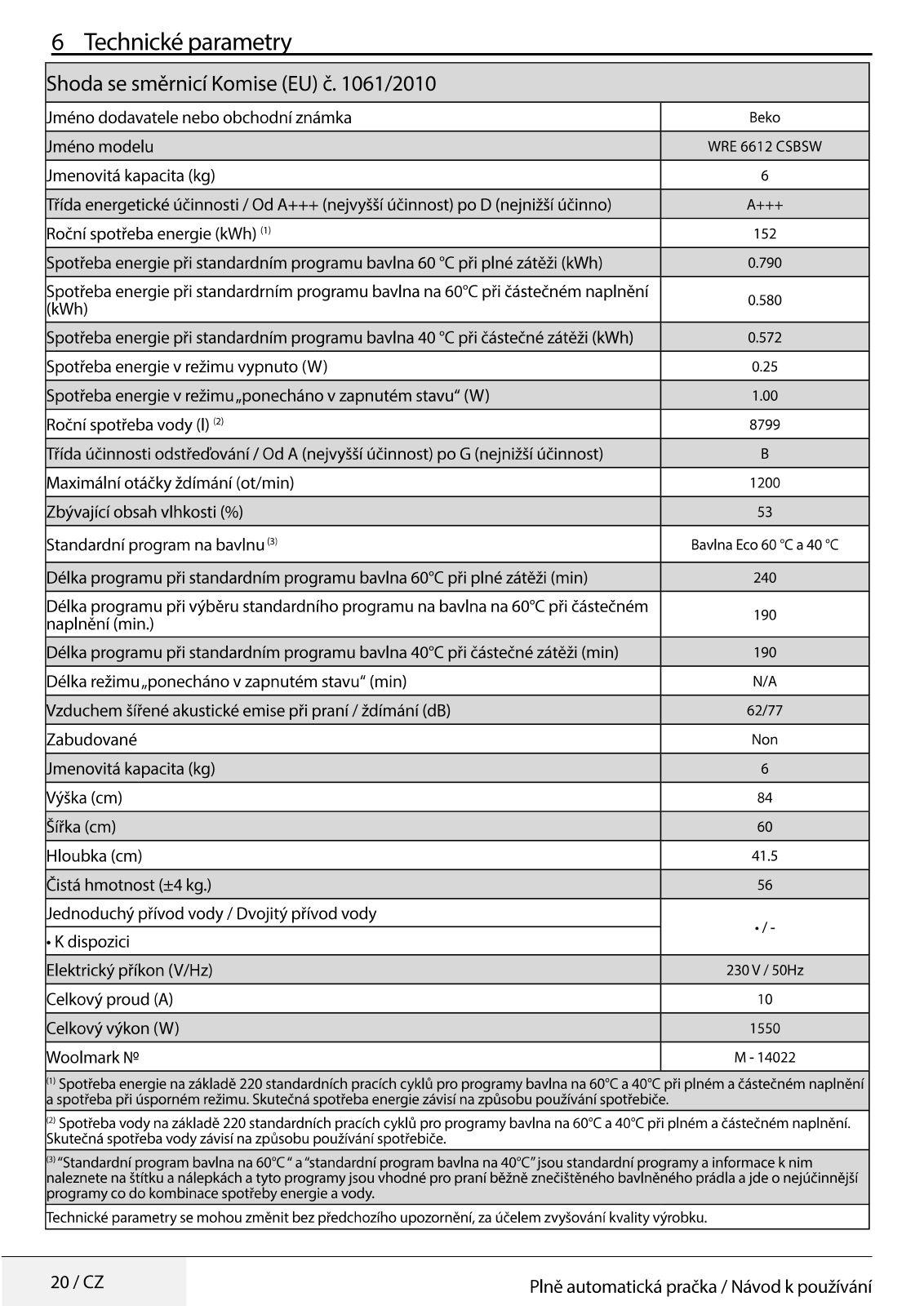 Beko WRE6612CSBSW User Manual