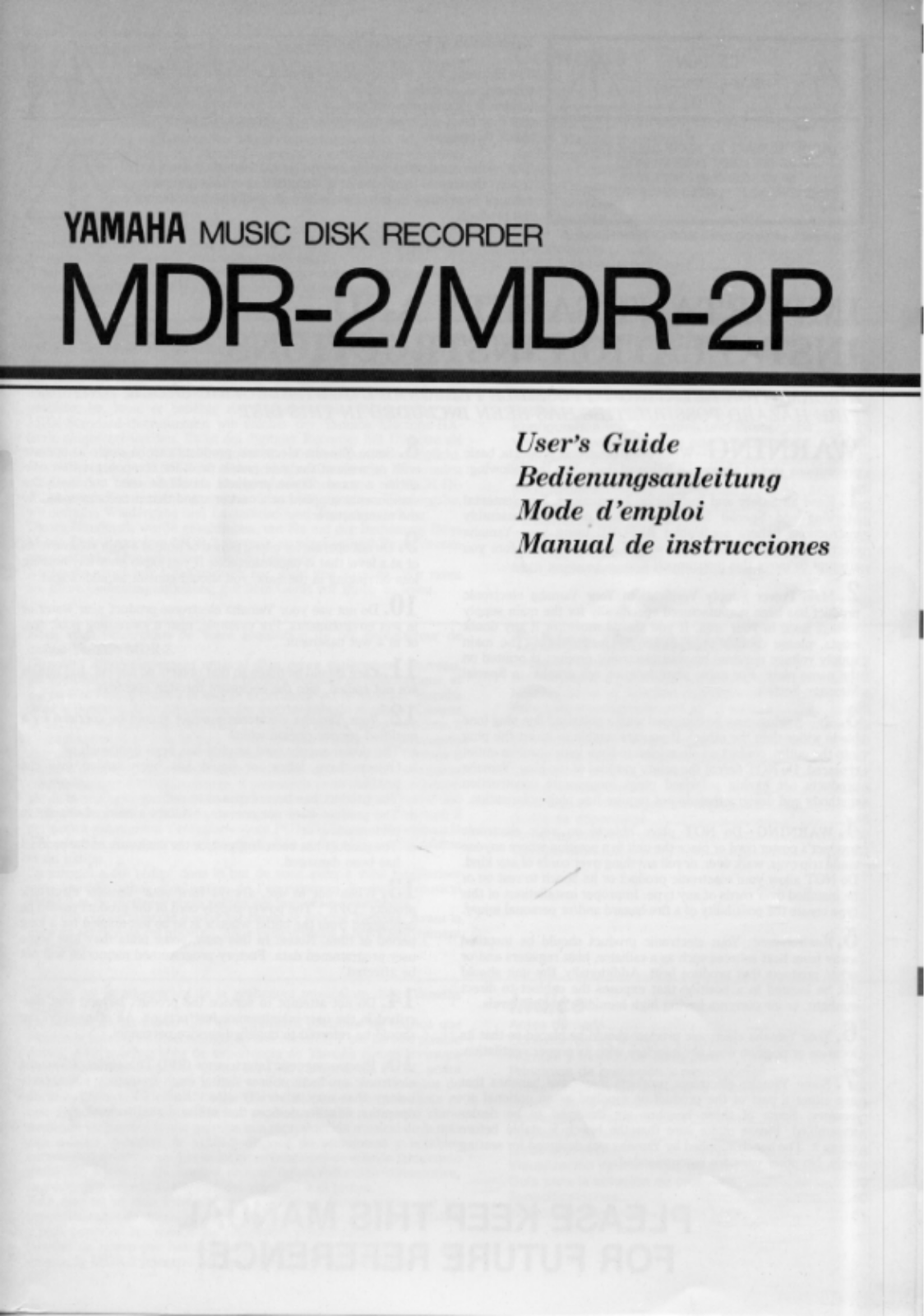 Yamaha MDR2P, MDR2 User Manual