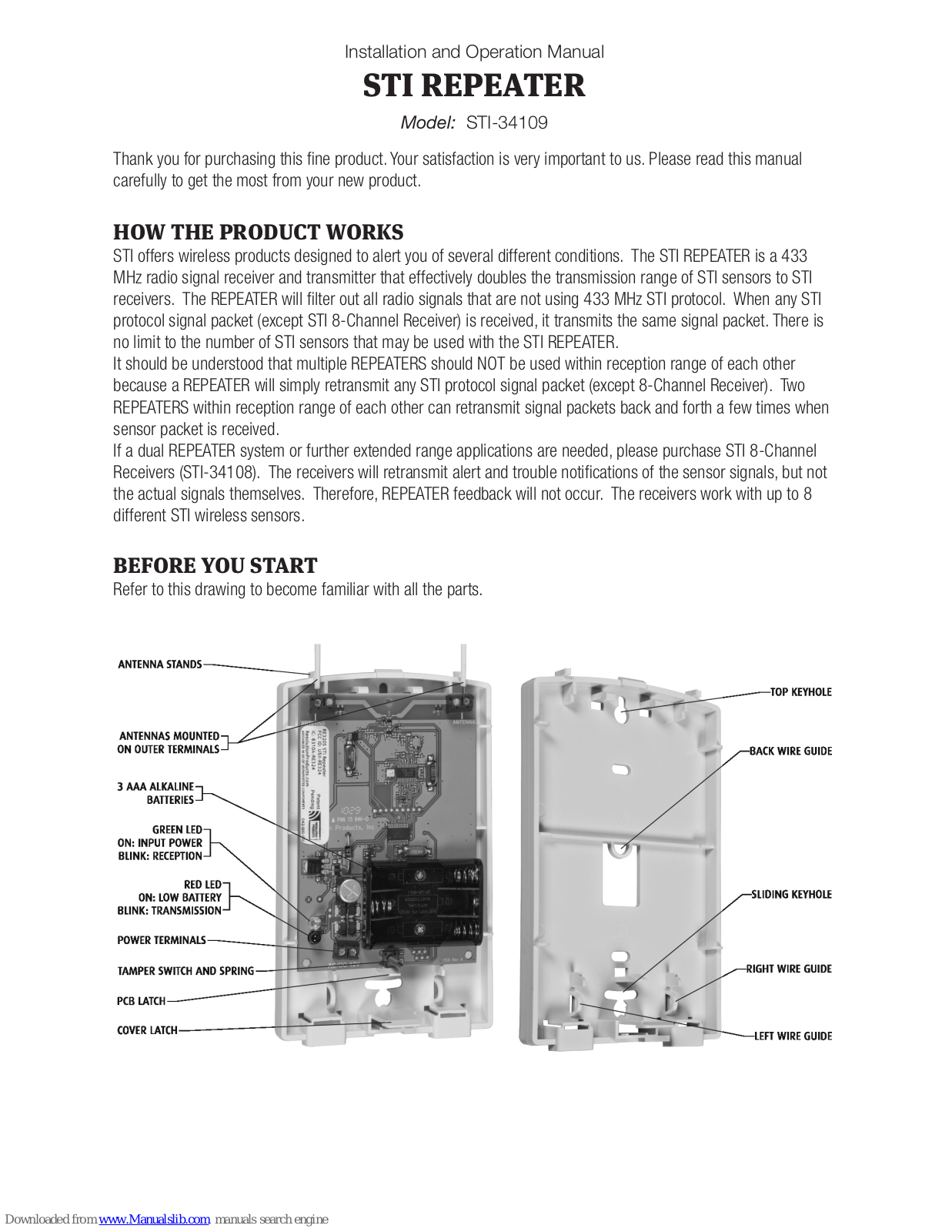 STI STI-34109 Installation And Operation Manual