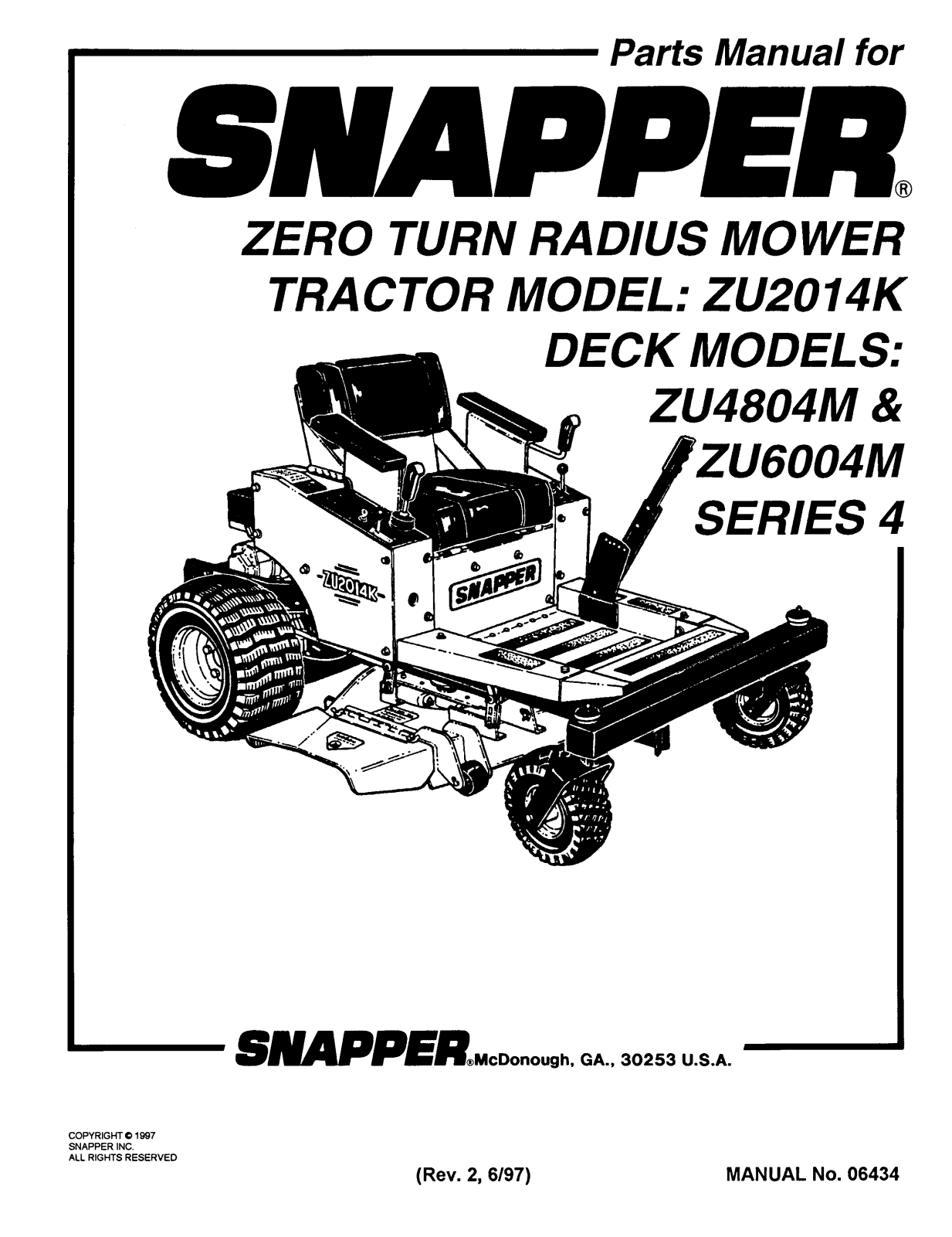 Snapper ZU2014K, ZU4804M, ZU6004M User Manual