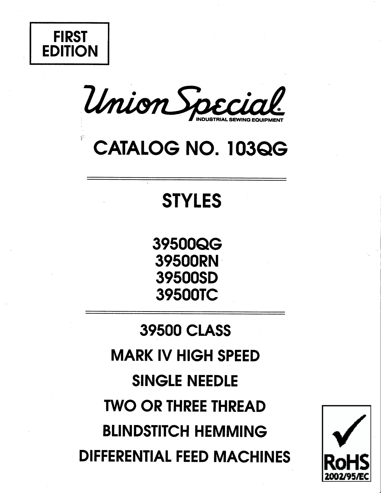 Union Special 39500QG Parts List