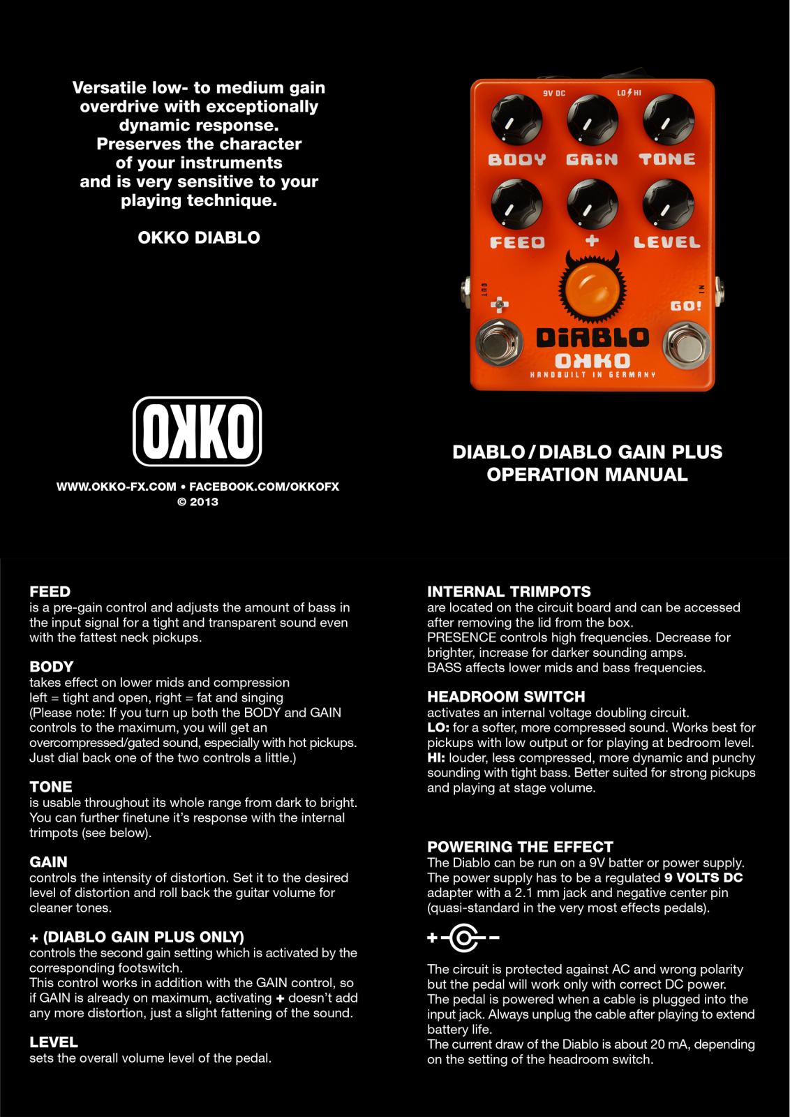 Okko Diablo, Diablo Gain Owner’s Manual