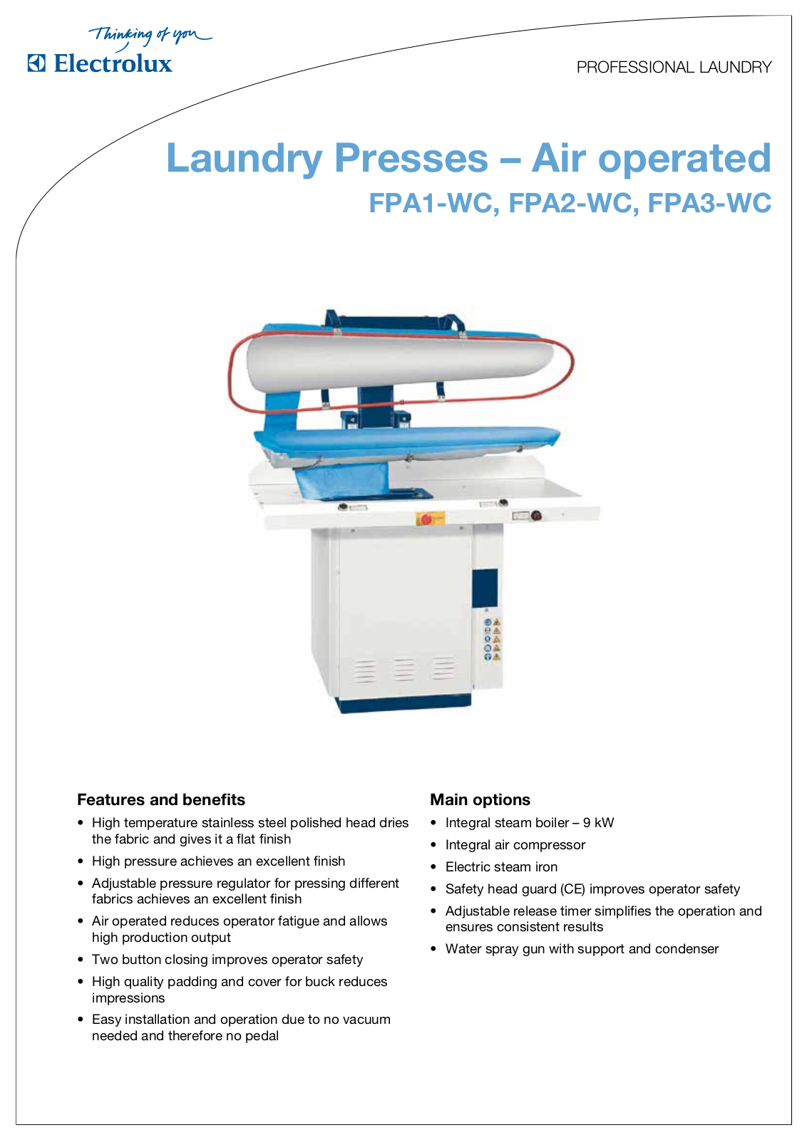 Electrolux FPA2-WC, FPA3-WC, FPA1-WC DATASHEET