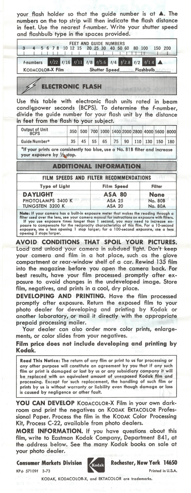 Kodak Kodacolor-X film User manual