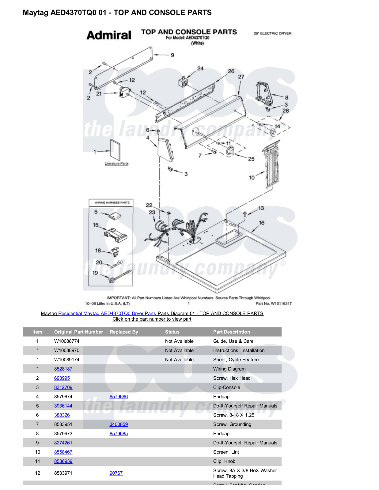 Maytag AED4370TQ0 Parts Diagram