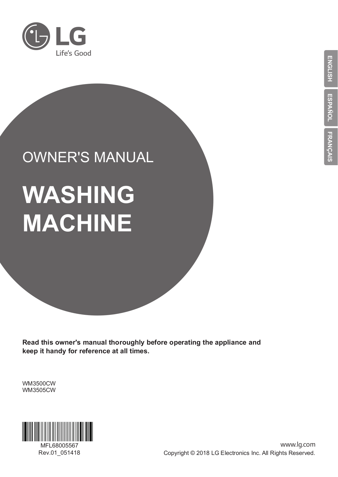 LG WM3500CW User Manual