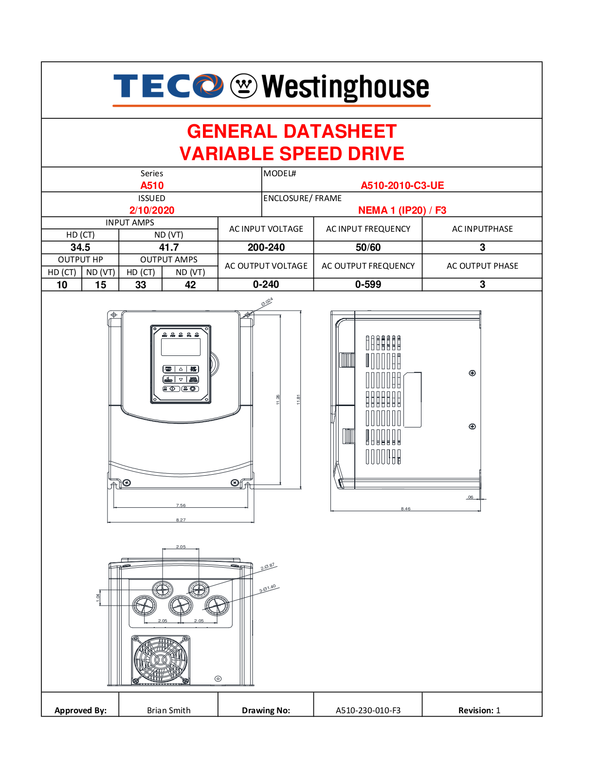 Teco A510-2010-C3-UE Data Sheet