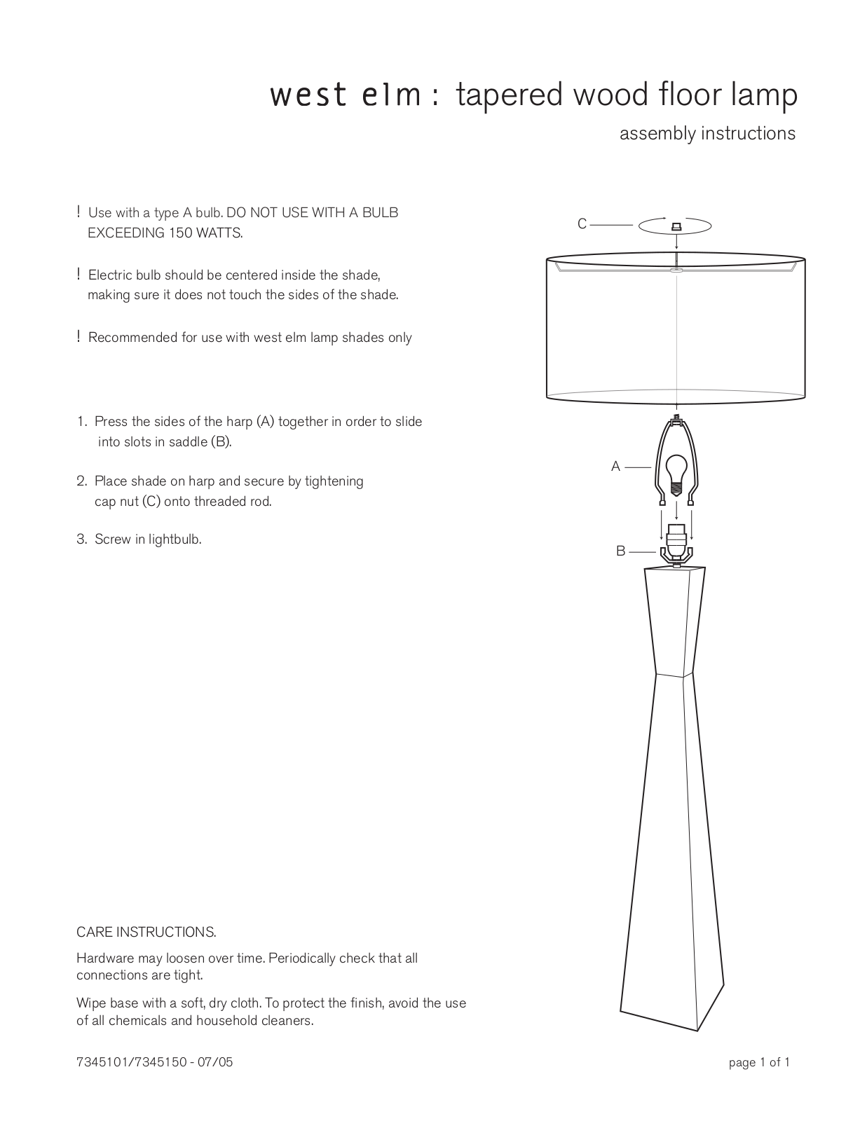 West Elm Tapered Wood Floor Lamp Assembly Instruction