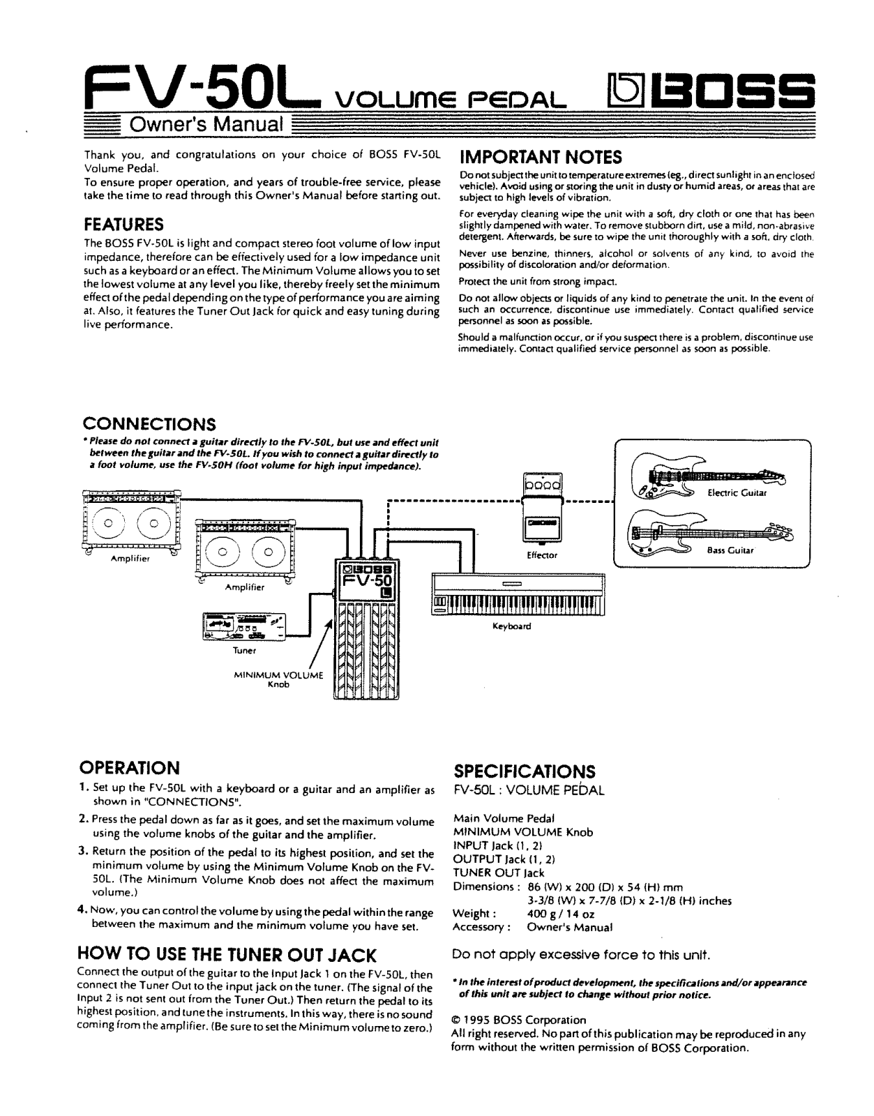 Roland Corporation FV-50L Owner's Manual