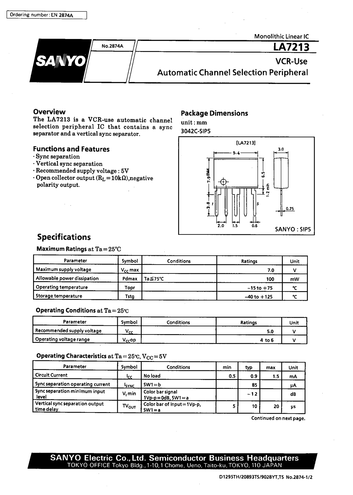 SANYO LA7213 Datasheet