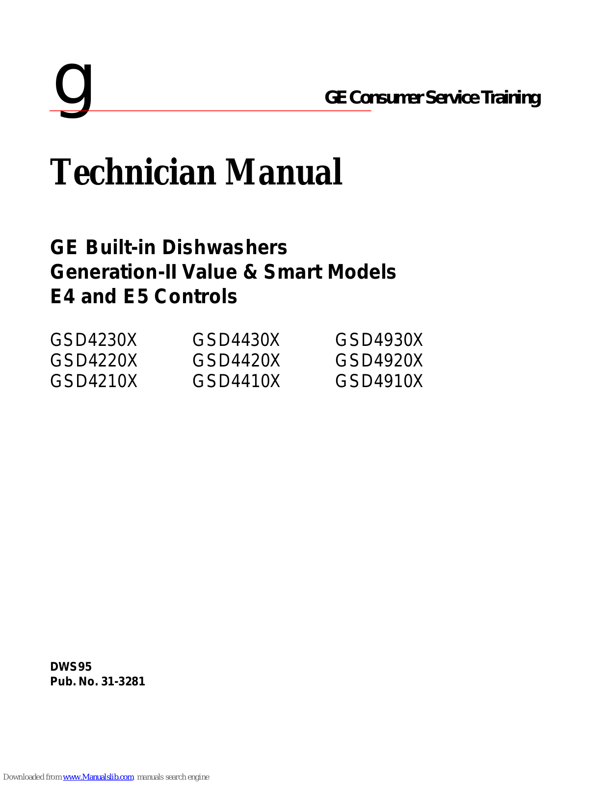 GE GSD4230X, GSD4430X, GSD4930X, GSD4220X, GSD4420X Technician Manual