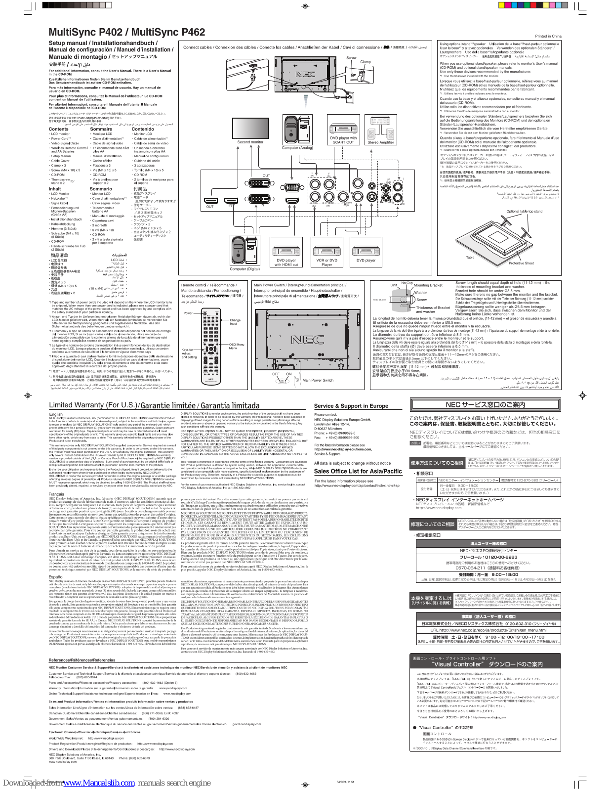 NEC MultiSync P402, P402-TMX4D, P462-TMX4D, P402-PC-CRE, P462-PC-CRE Setup Manual - ManualMachine.com
