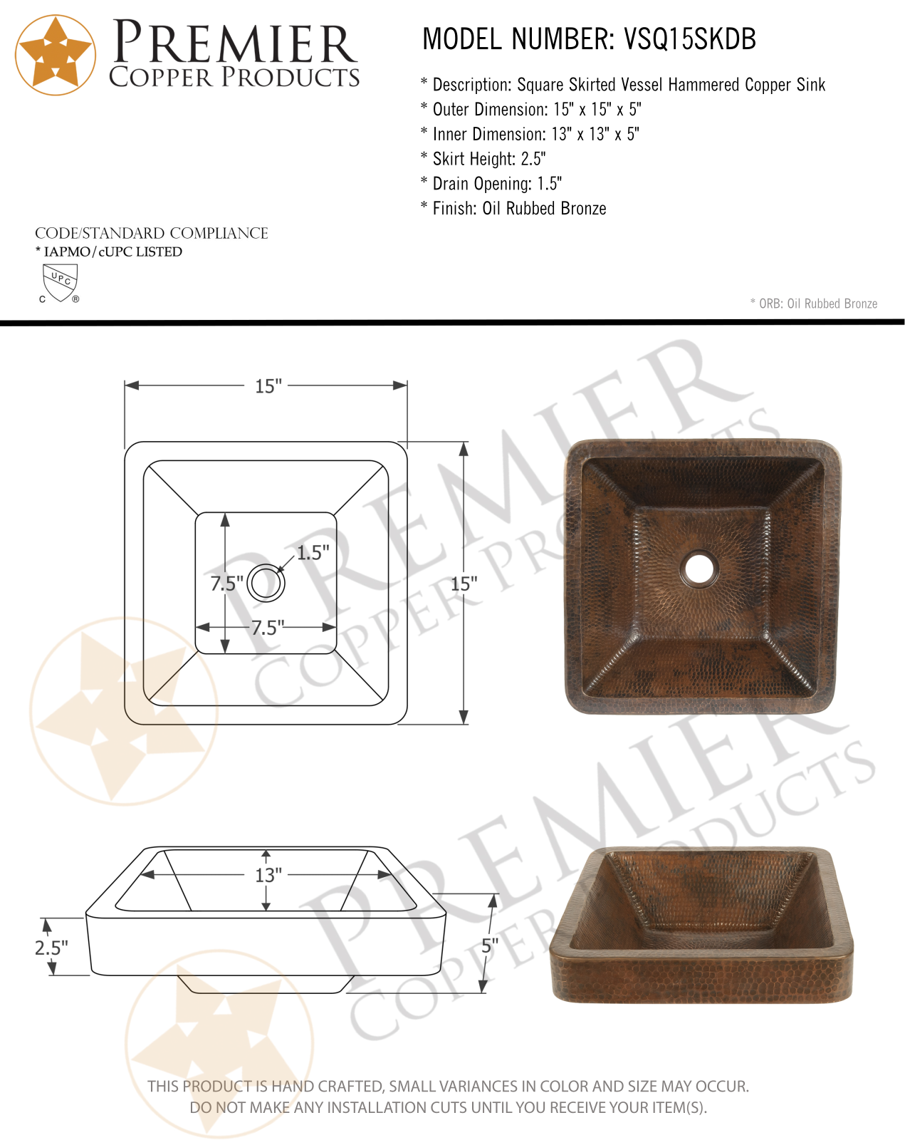 Premier Copper Products IER1753 Specifications - ManualMachine.com