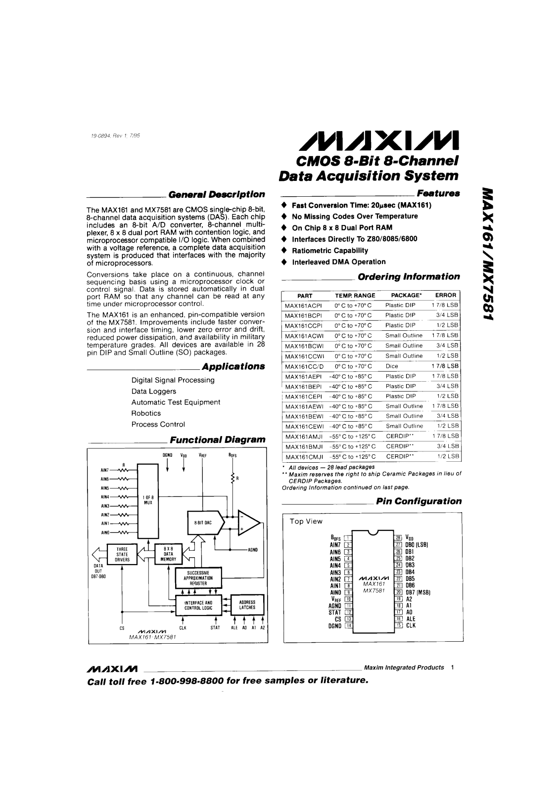 Maxim MX7581AD, MX7581AQ, MX7581BD, MX7581BQ, MX7581CD Datasheet