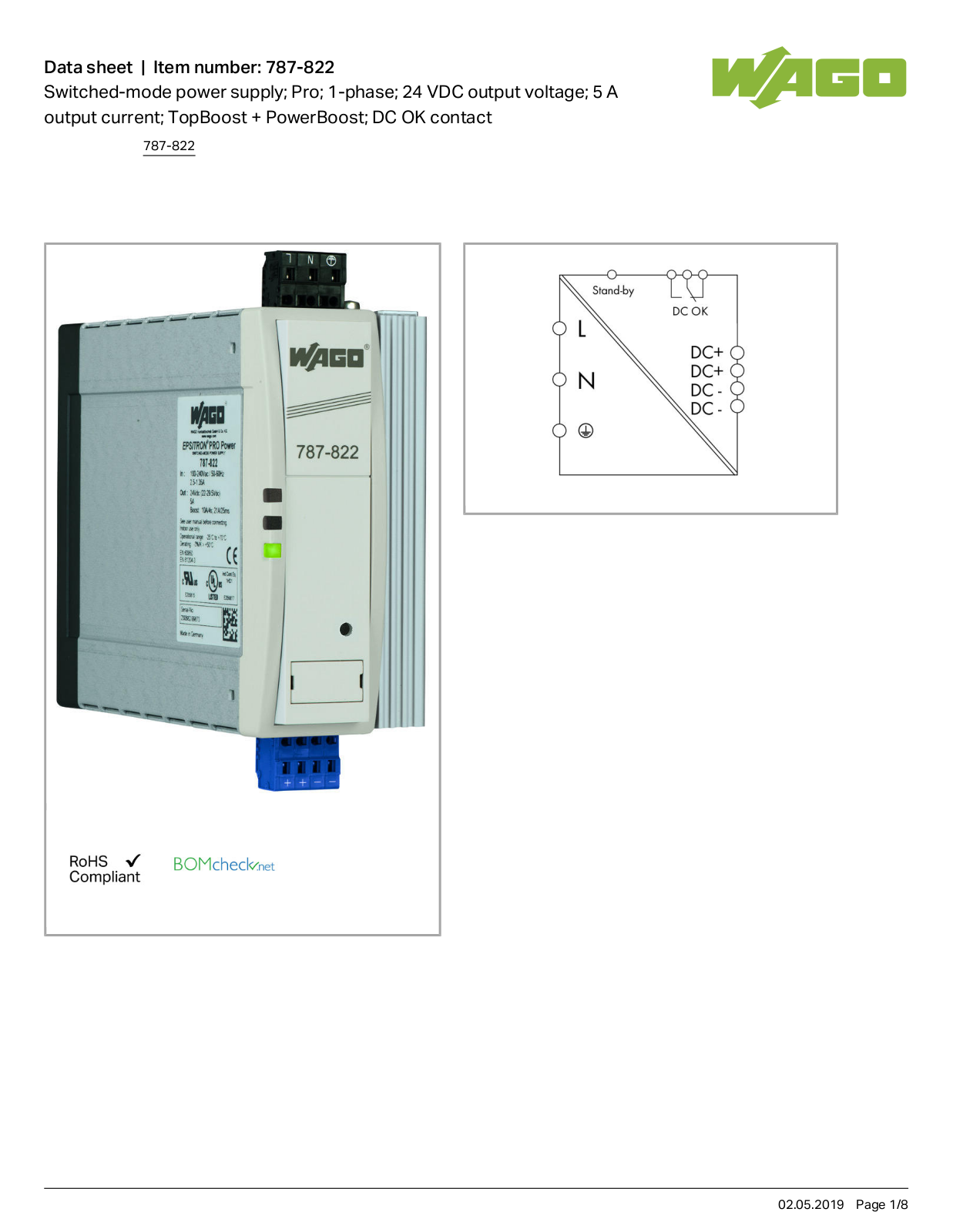 Wago 787-822 Data Sheet