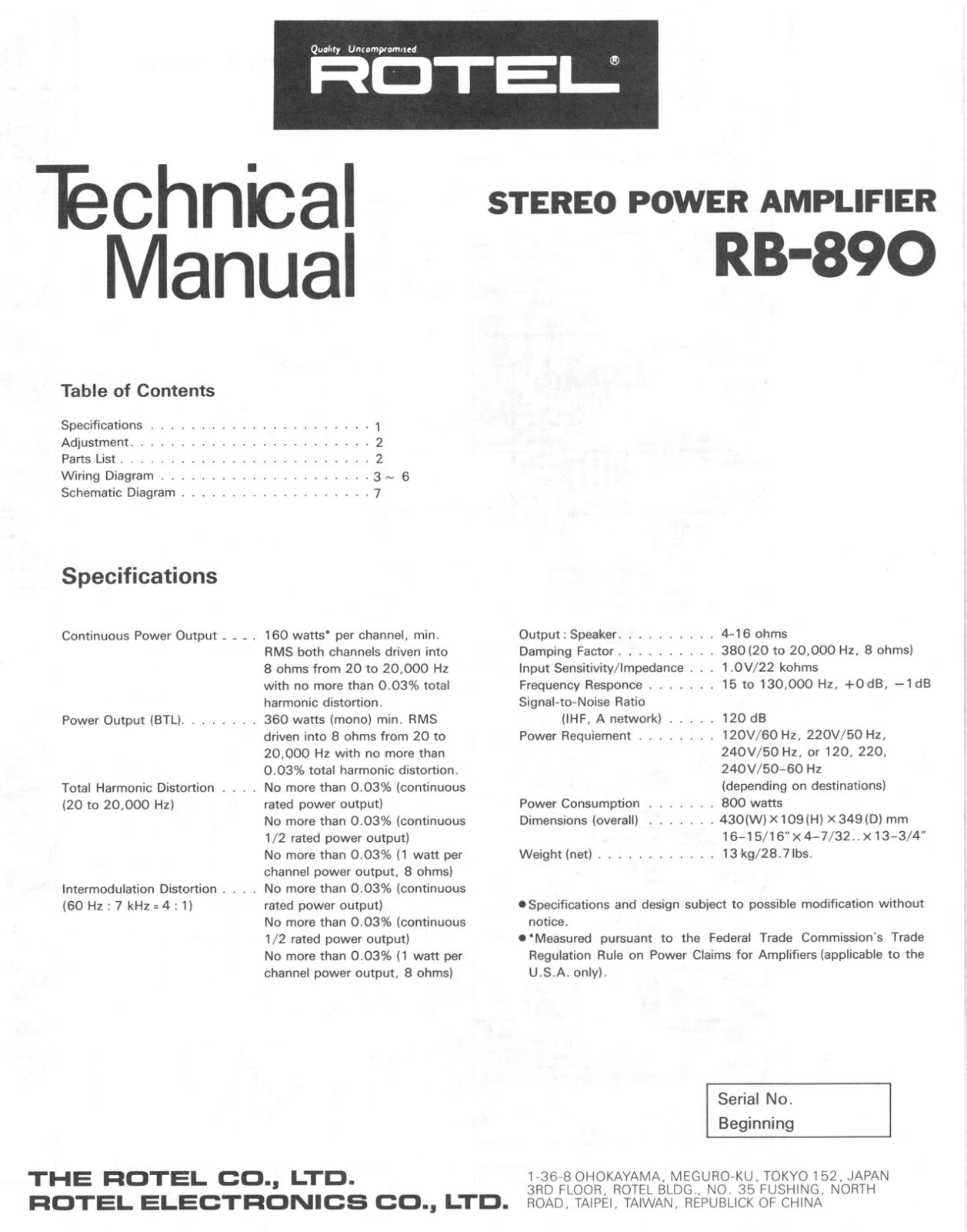 Rotel RB-890 Service manual