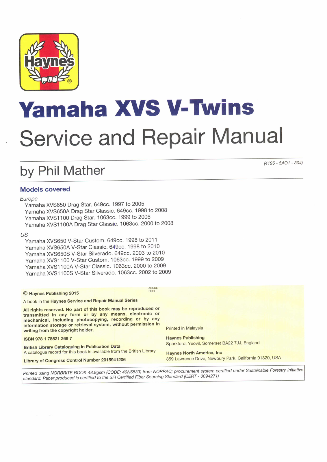 Yamaha XVS1100, XVS650 Service Manual