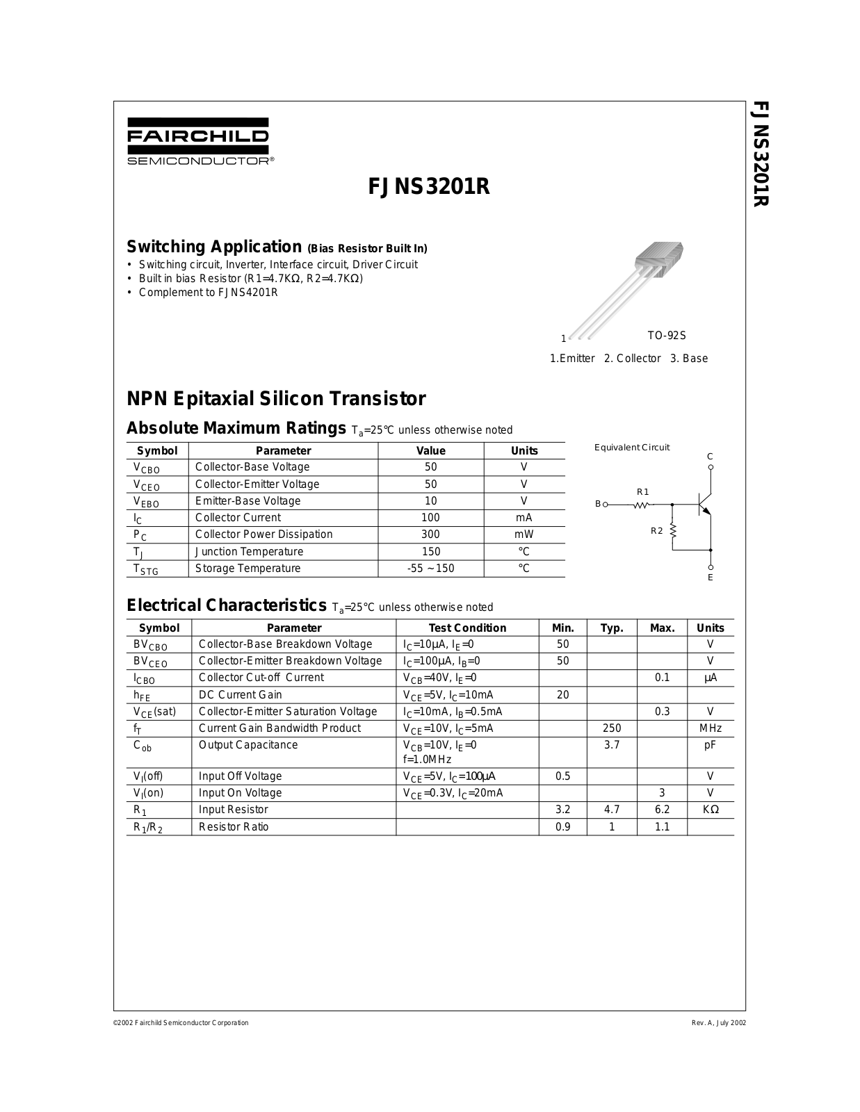 Fairchild Semiconductor FJNS3201R Datasheet