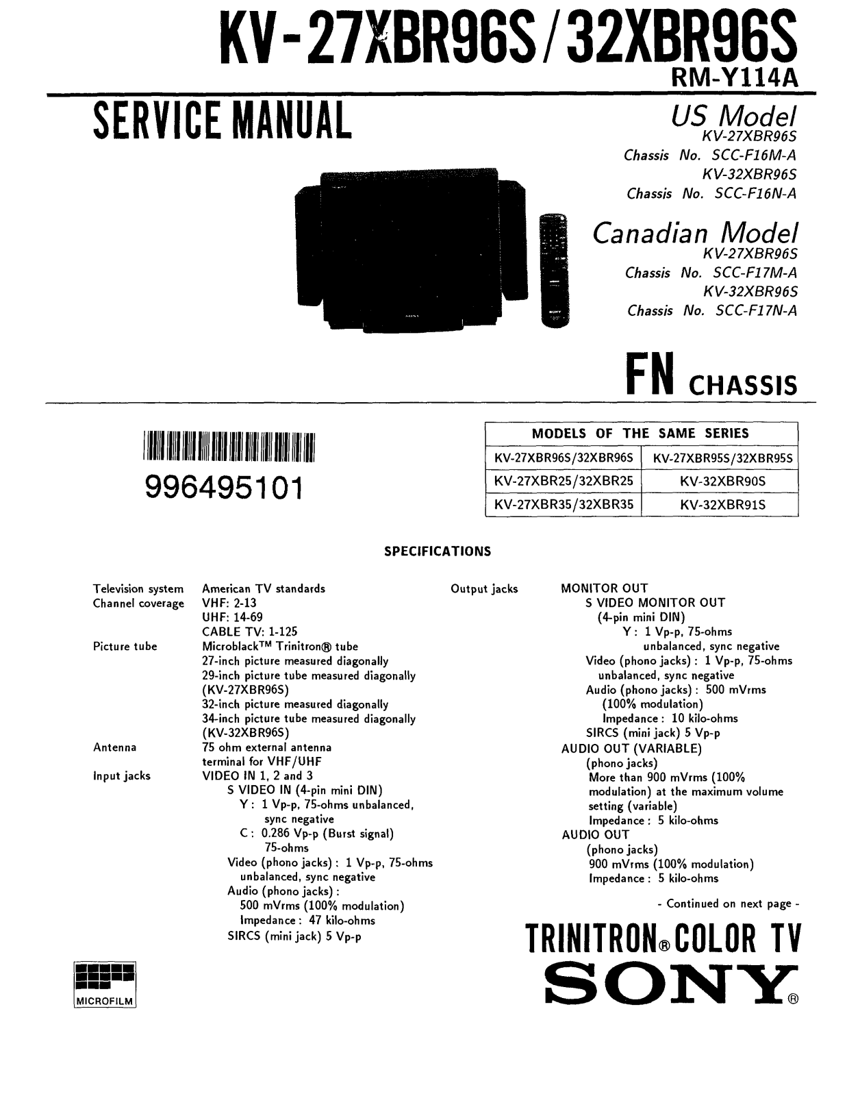 Sony KV-27XBR96S Schematic