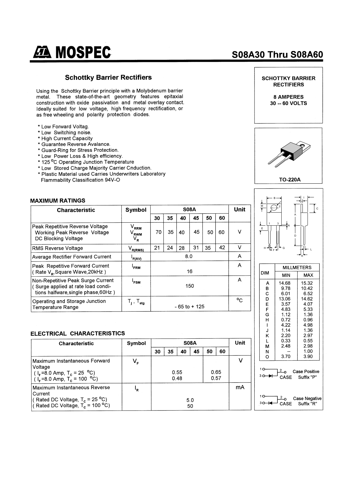 MOSPEC S08A35, S08A40, S08A45, S08A50, S08A30 Datasheet