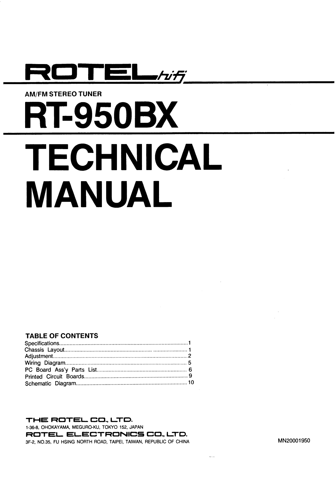 Rotel RT-950-BX Service manual