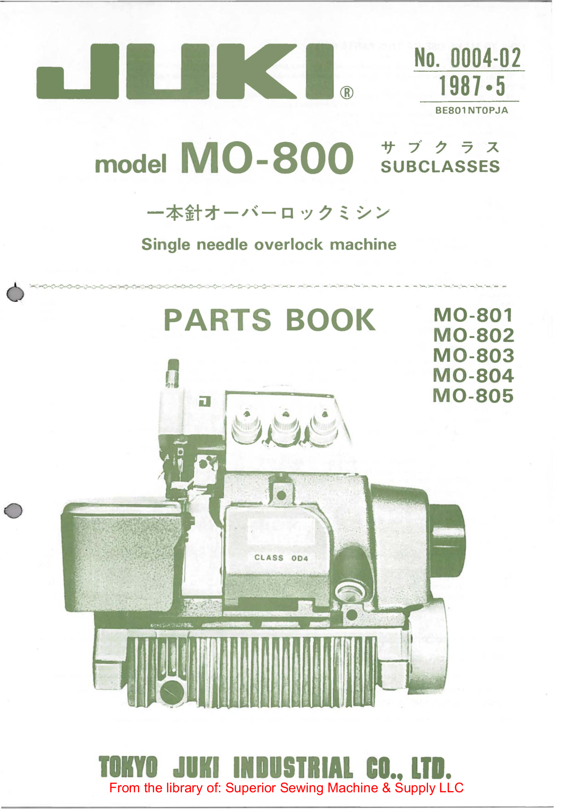 Juki M0-801, M0-802, M0-803, M0-804, M0-805 Manual