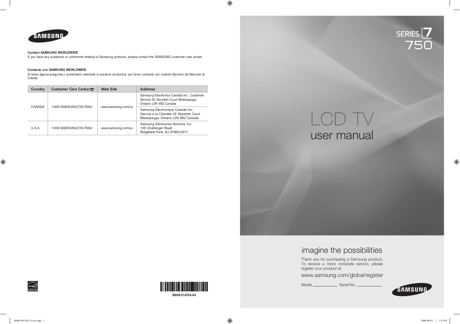 Samsung LN46A750 User Manual